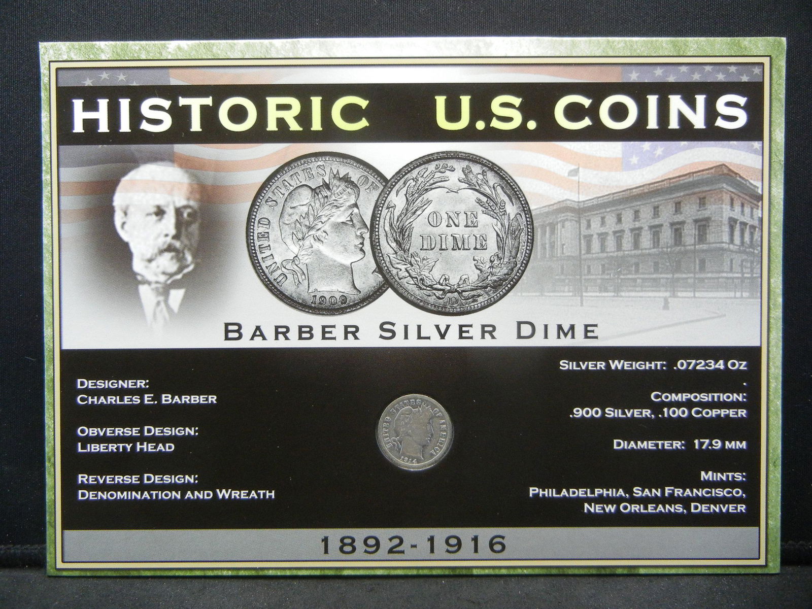 1914-D Barber Dime Historic U.S. Coin Set Issued by (1 of 4)