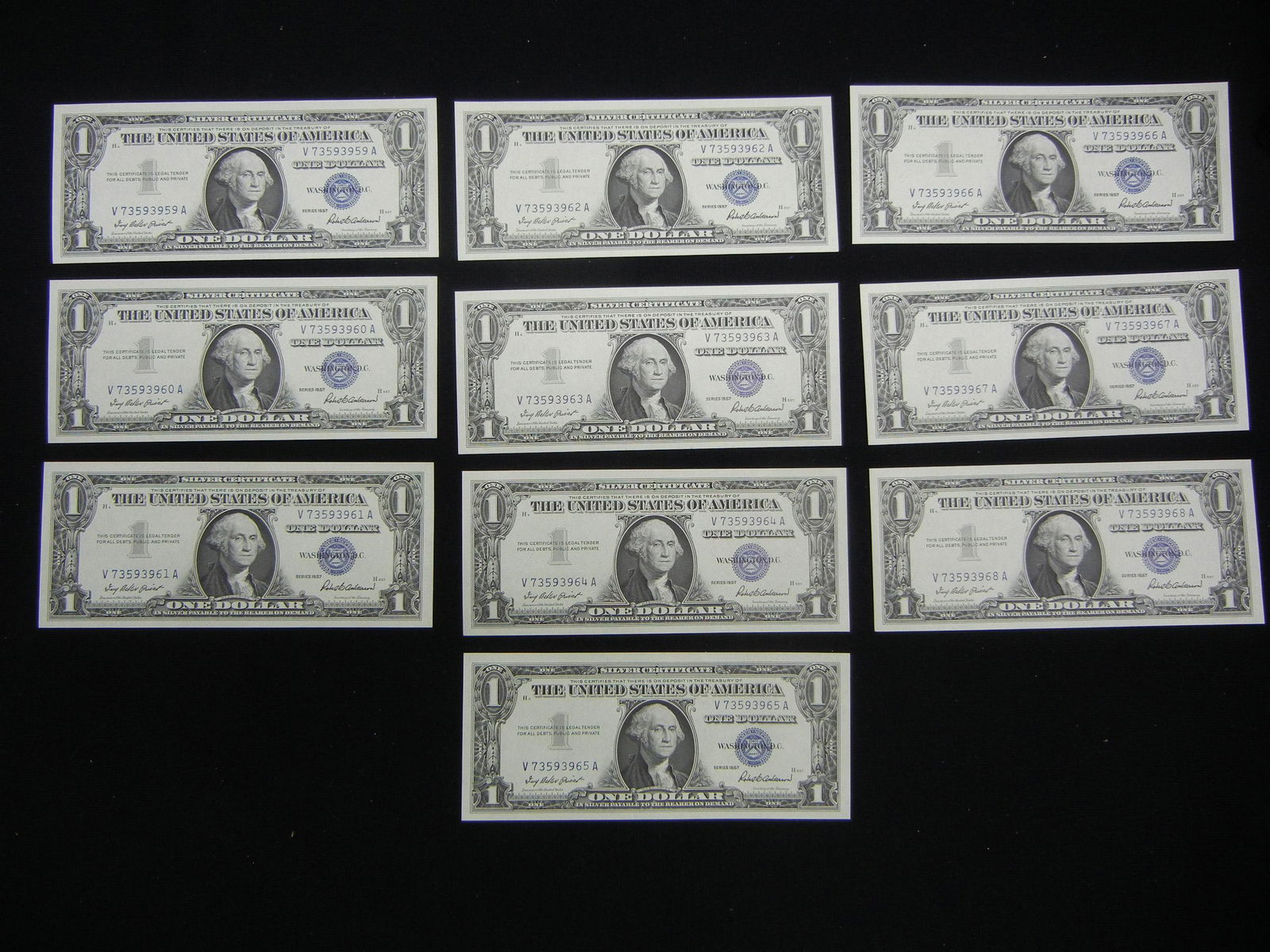 (10) Consecutive Serial # 1957 Silver Certificates. (1 of 8)