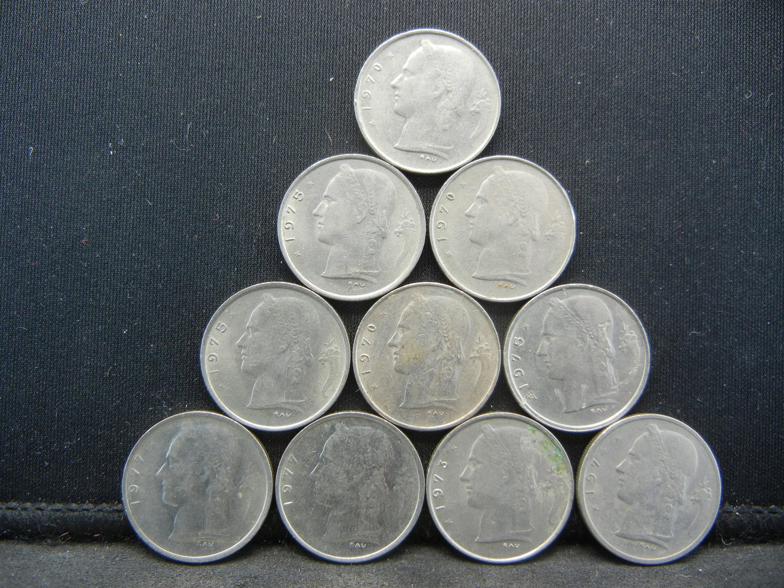 (10) Belgium One Francs, 60's and 70's: (10) Belgium One Francs, 60's and 70's