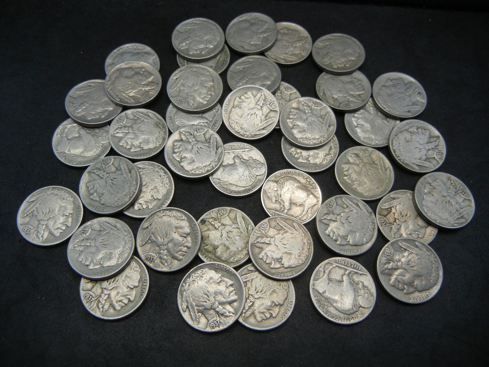 Lot of 40 1937 Full Date Buffalo Nickels. (1 of 3)