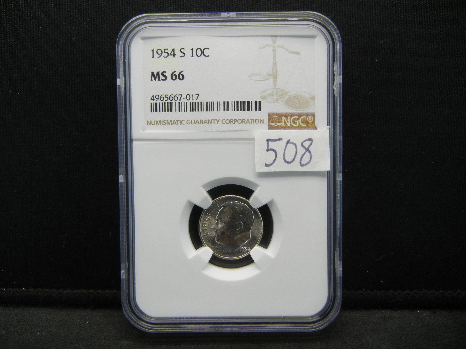 1954-S NGC MS66 United States Roosevelt Silver Dime (1 of 4)