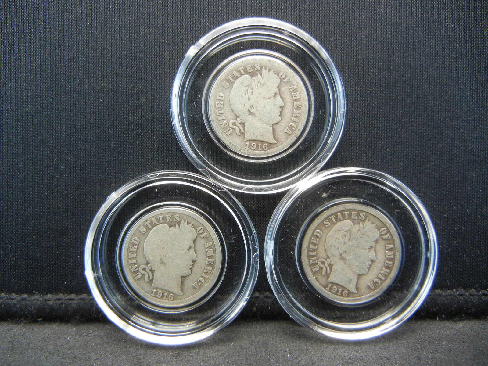 (3) 1916 SILVER (90%) BARBER DIMES (1 of 2)