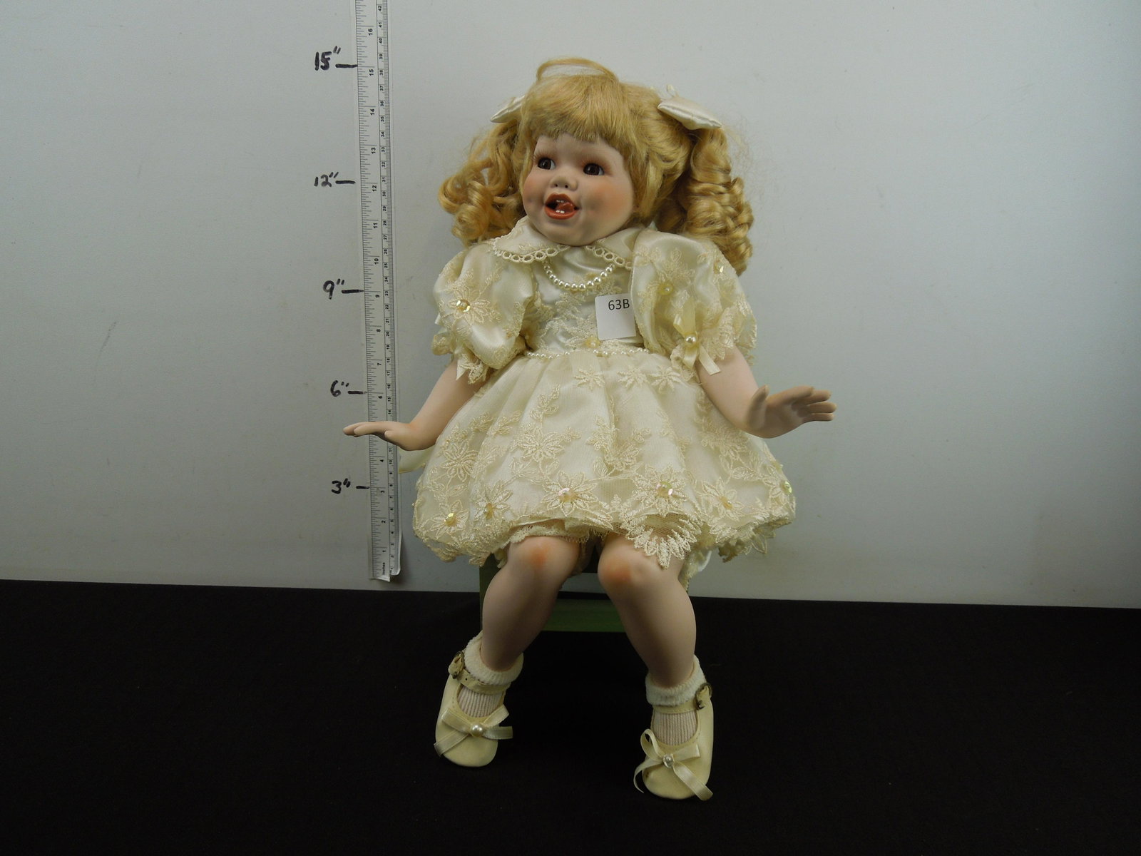 Madison Lee Porcelain Doll #408/4950 - She is sitting: Madison Lee Porcelain Doll #408/4950 - She is sitting on a chair (This chair is not from Madison Lee and did not come with the doll originally).