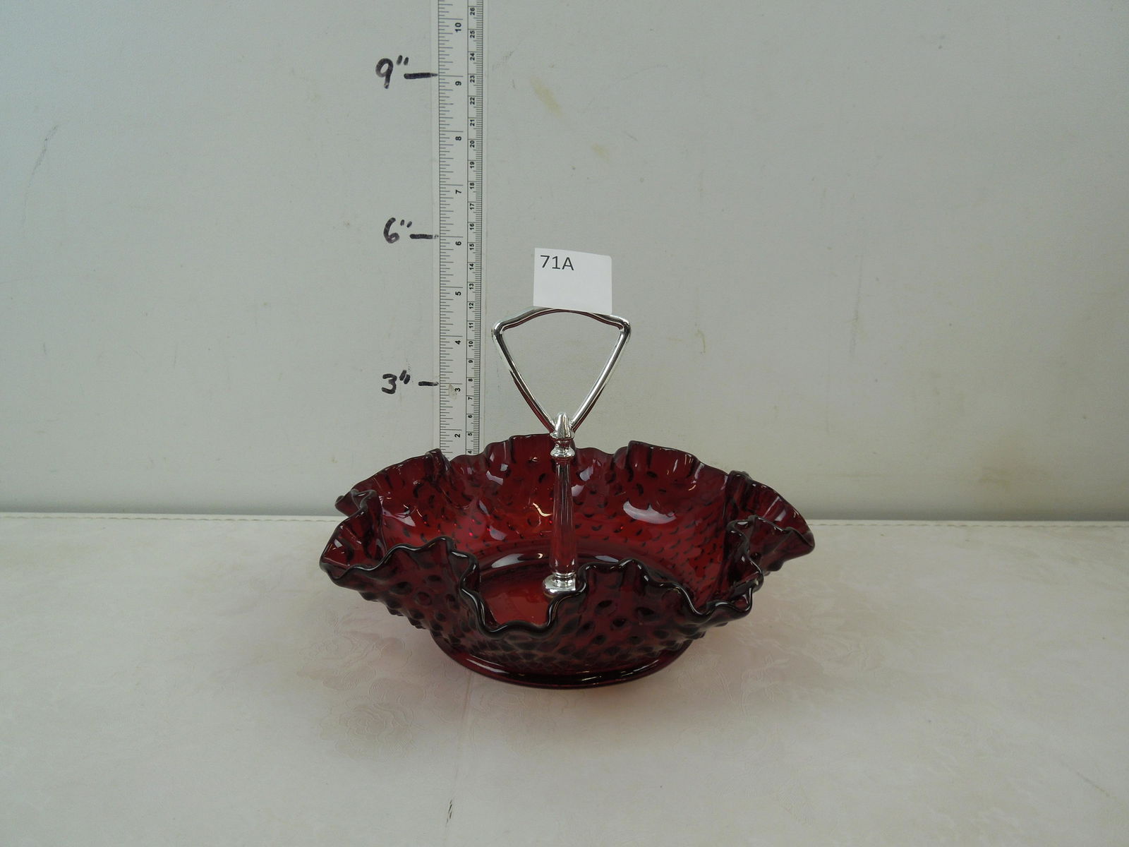 Fenton Ruby Red Glass Serving Dish with Metal Center (1 of 3)