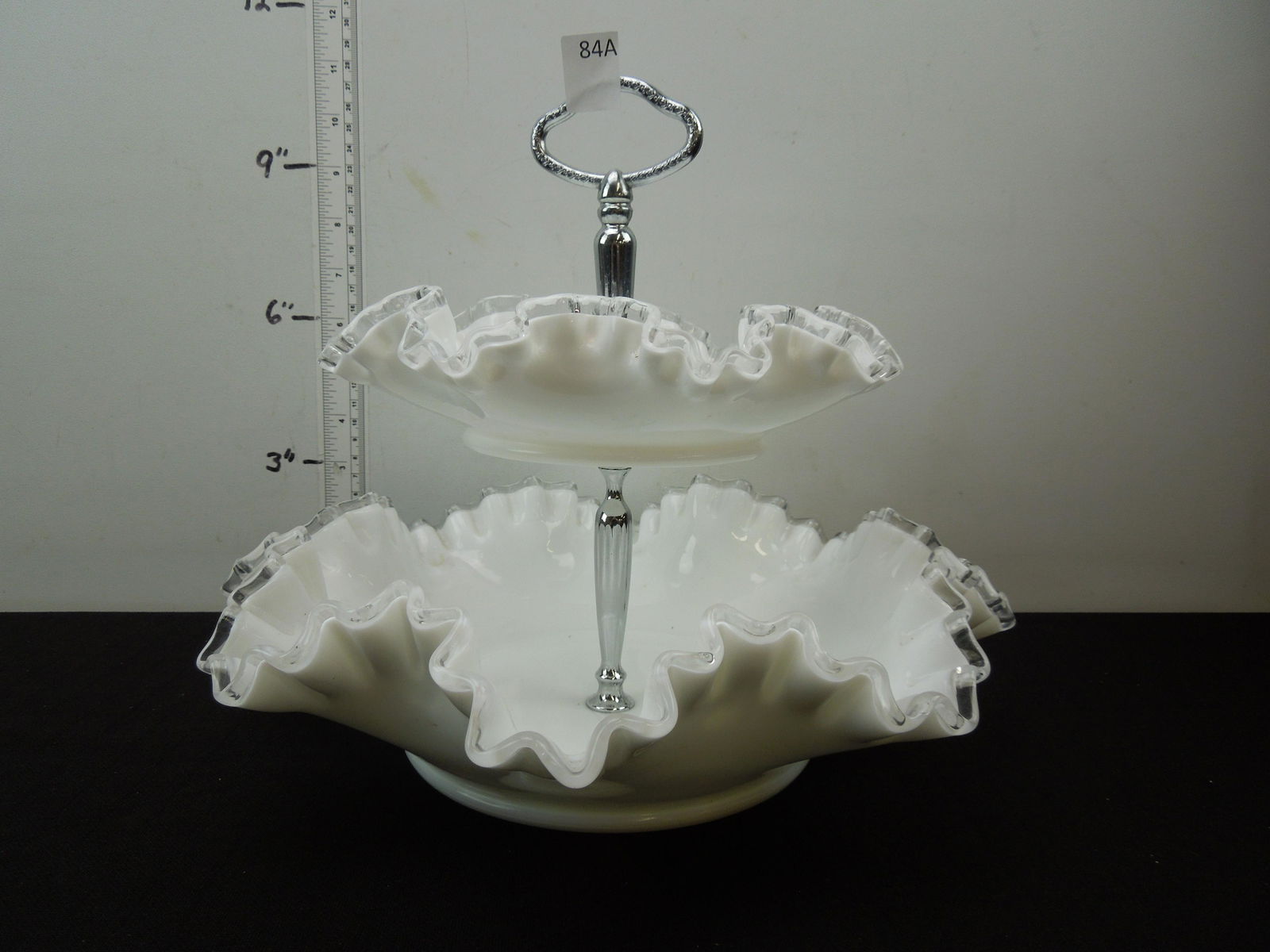 Fenton Milk Glass Silver Crest 2 Tier Serving Dish (1 of 4)