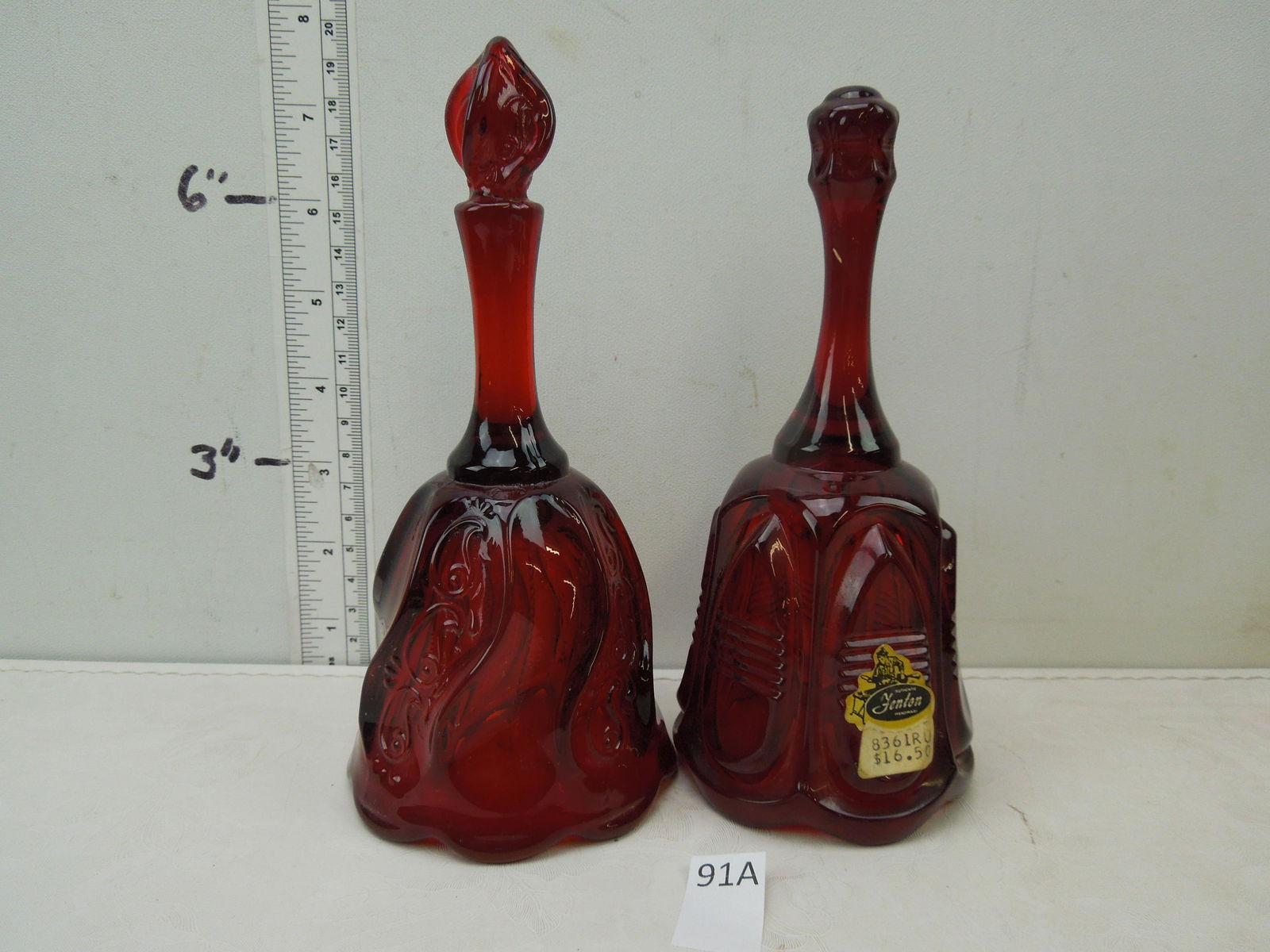 Set of 2 Fenton Ruby Red Glass Bells (1 of 5)