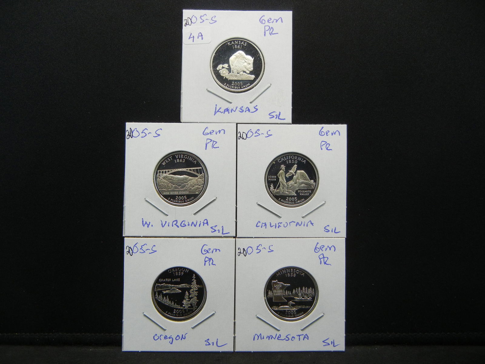 (5) Coin 2005-S SILVER state quarter proof set:  KS, (1 of 5)