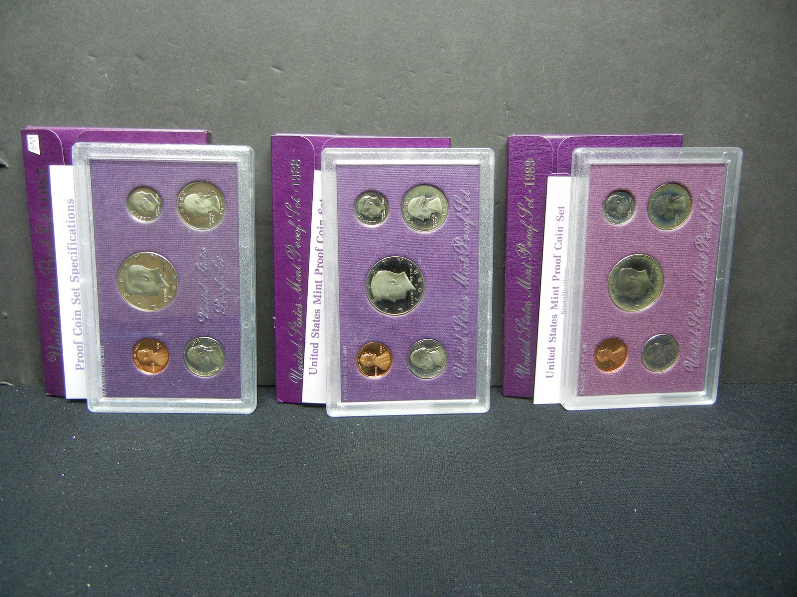 1987 1988 1989 United States Mint 5-Coin Proof Sets: 1987 1988 1989 United States Mint 5-Coin Proof Sets With Original Government Packaging.