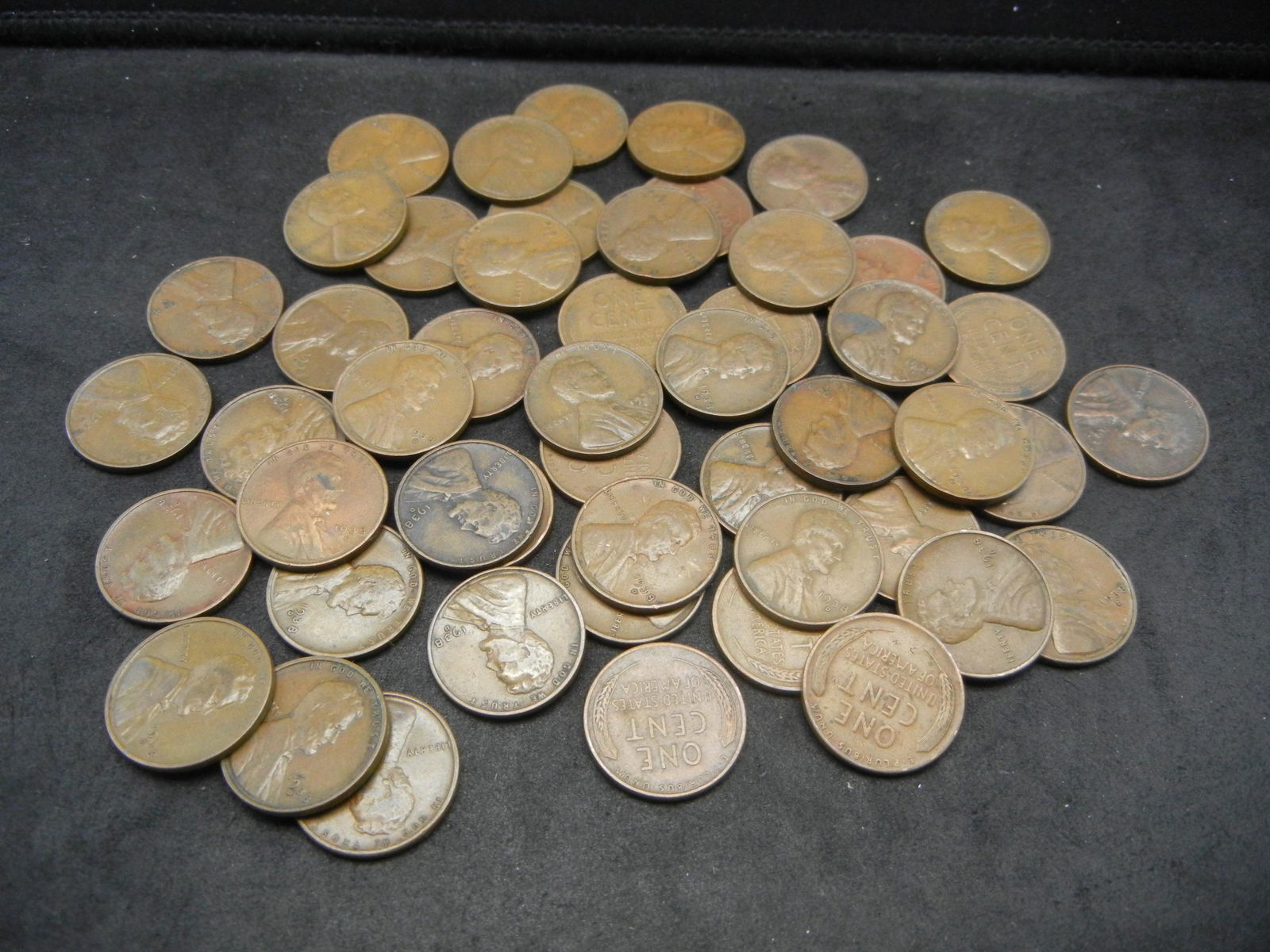 (50) circulated 1938-D Lincoln Wheat cents.  Nice (1 of 3)
