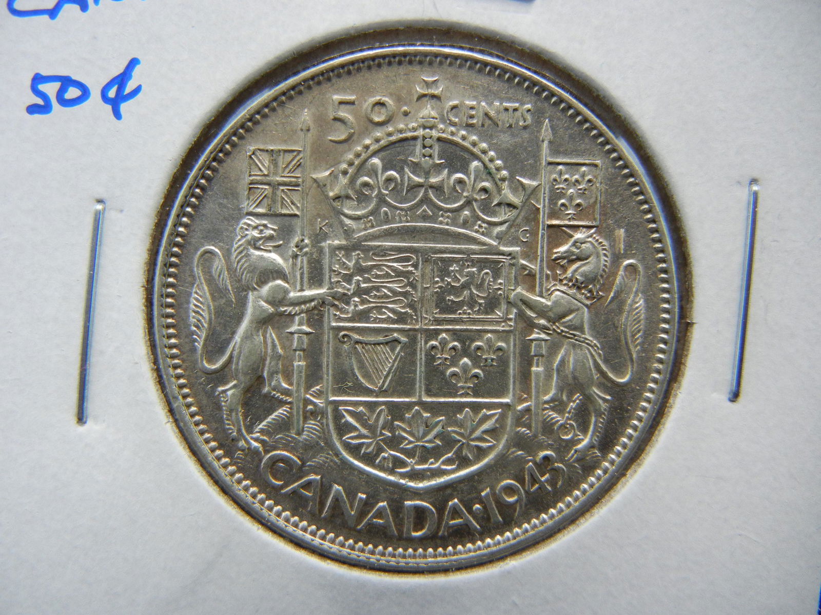 1943 Canada 50c.  AU+. (1 of 3)