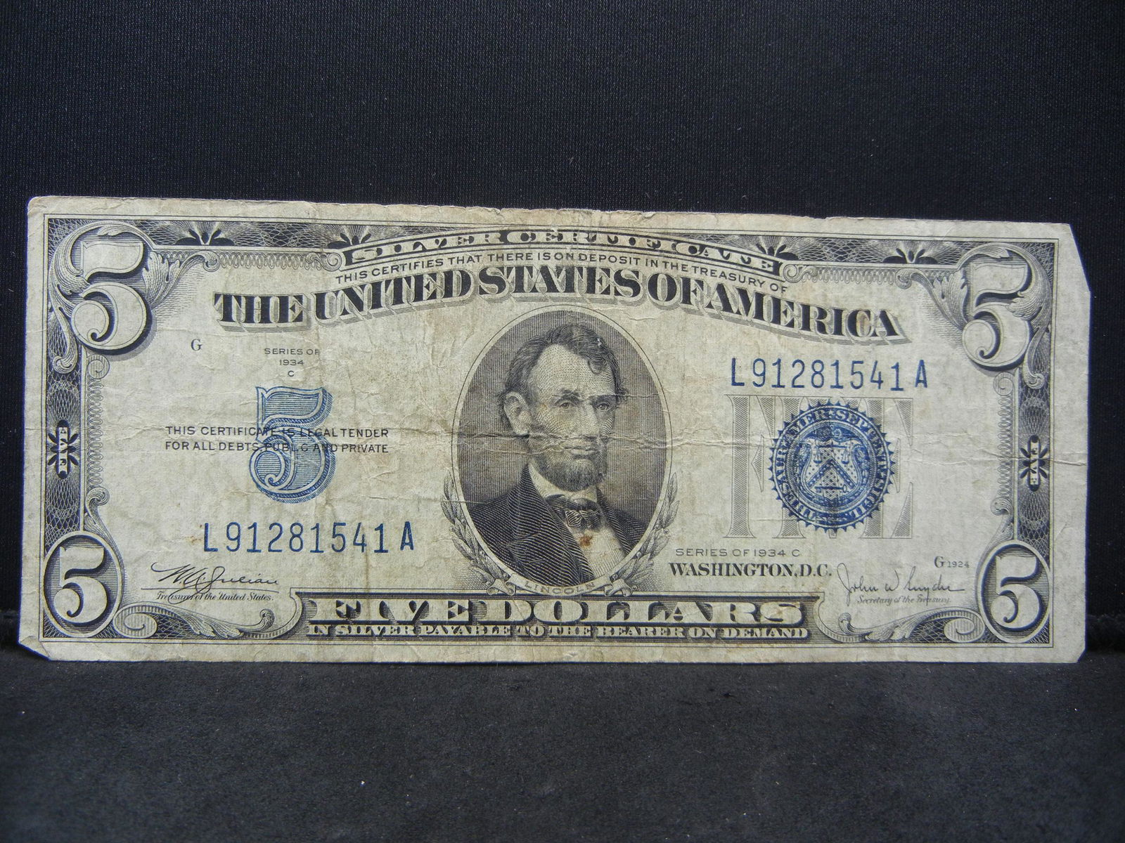 1934 C $5.00 Note Blue Seal (1 of 3)