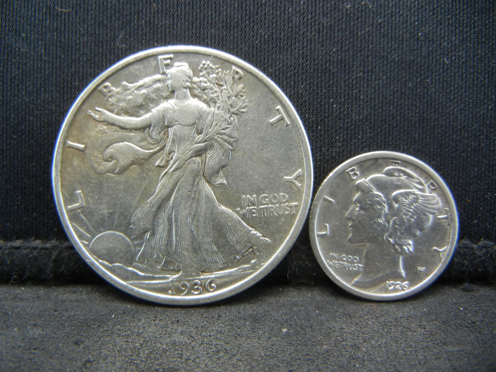 1936 Walking Liberty Half Dollar and 1926 Mercury Dime (1 of 2)