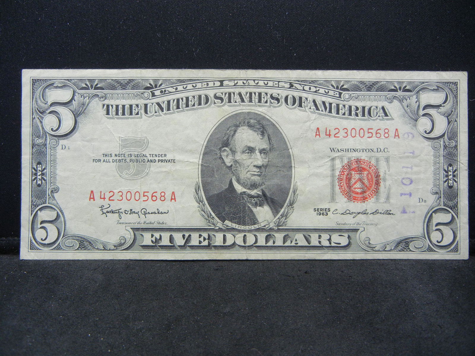 Series 1963 United States $5.00 Red Seal Note (1 of 3)