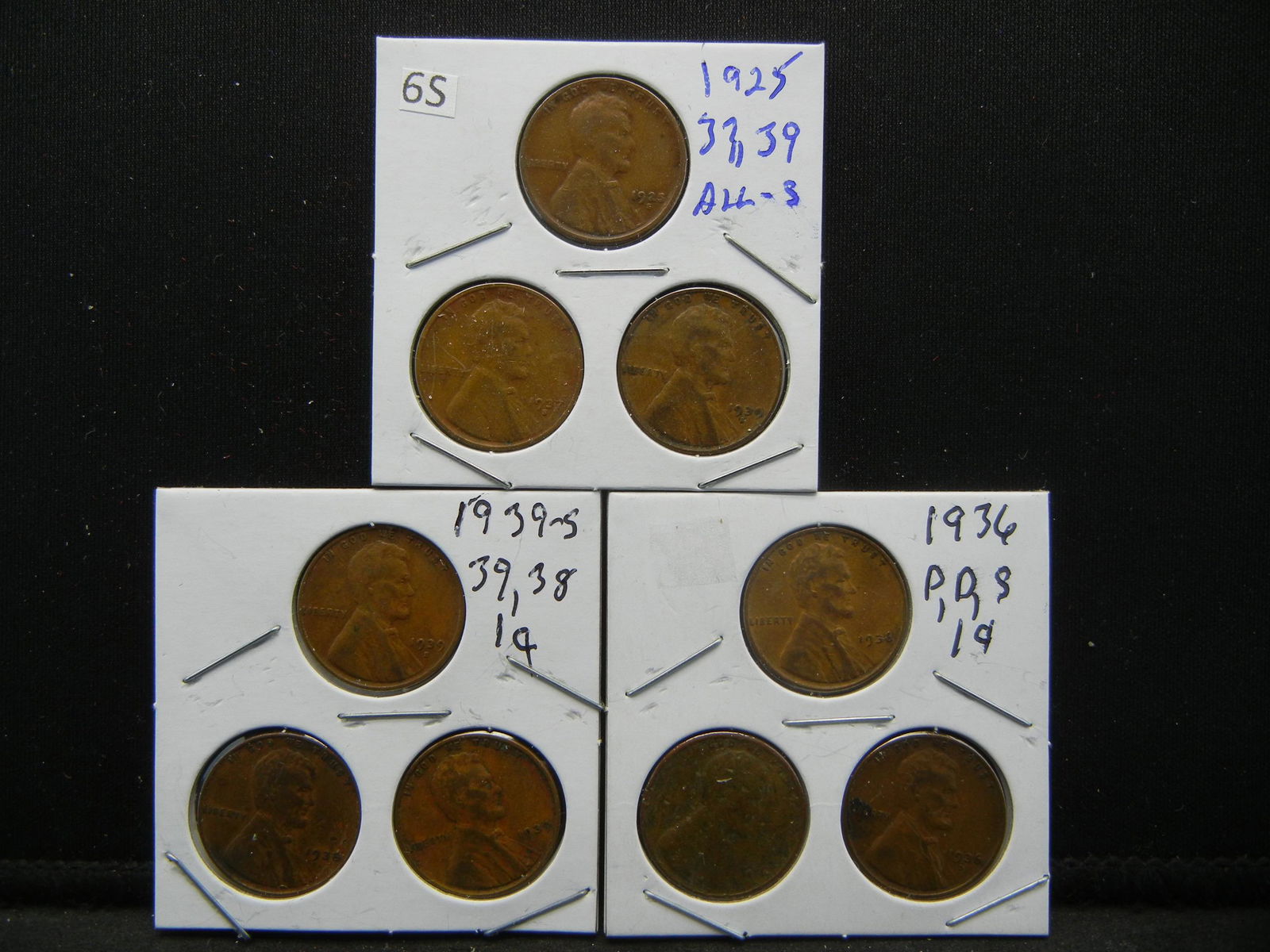 1925S, 37S, 39S, 1936 PDS, 1938, 39 PS, Wheat Cents, (1 of 7)