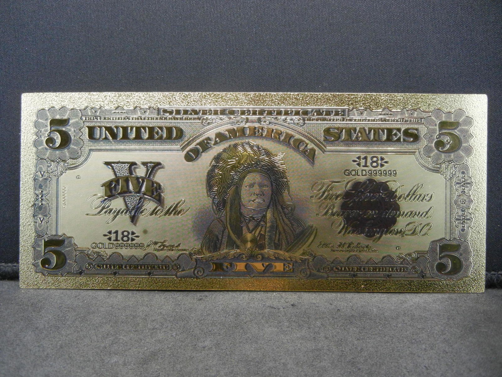 Five Dollar Indian Chief Silver Certificate 24K Gold (1 of 2)