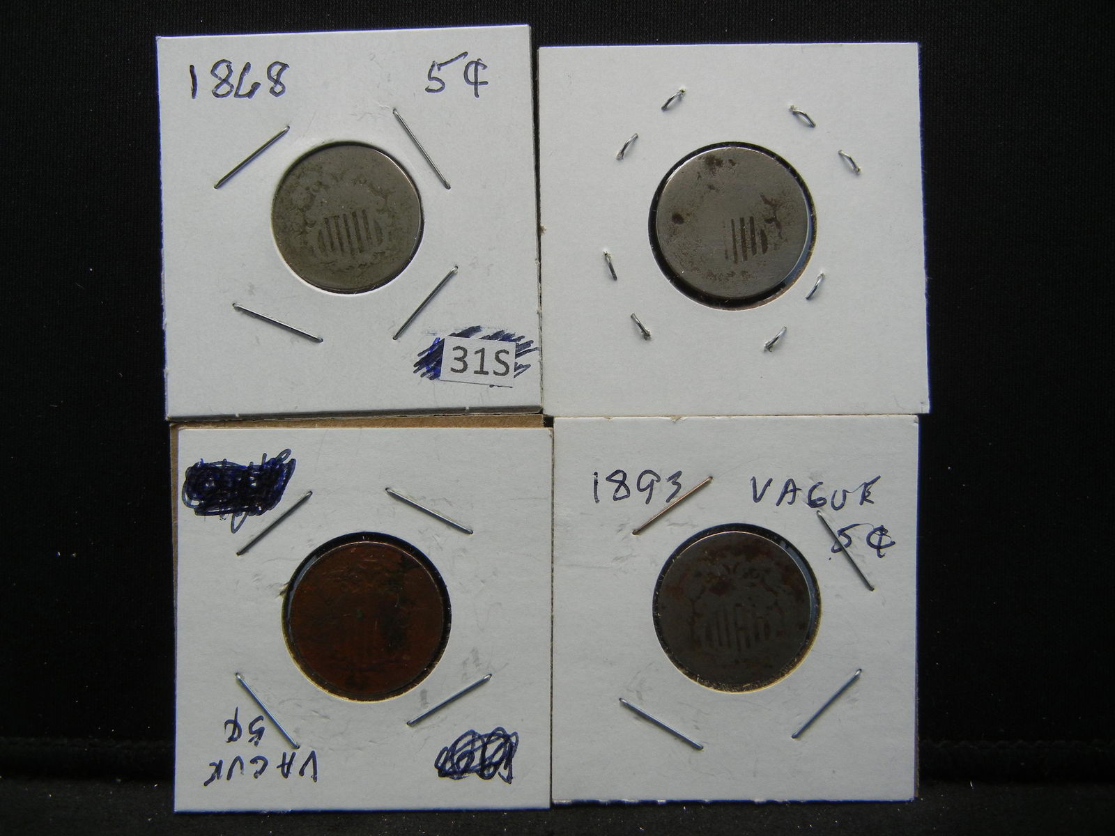 1868, 1893 (2) No Date Shield Nickels (1 of 5)