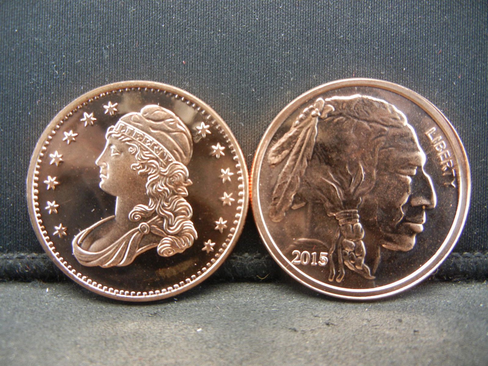 (2) One Troy Ounce Copper Rounds:  Capped Bust Half and (1 of 2)