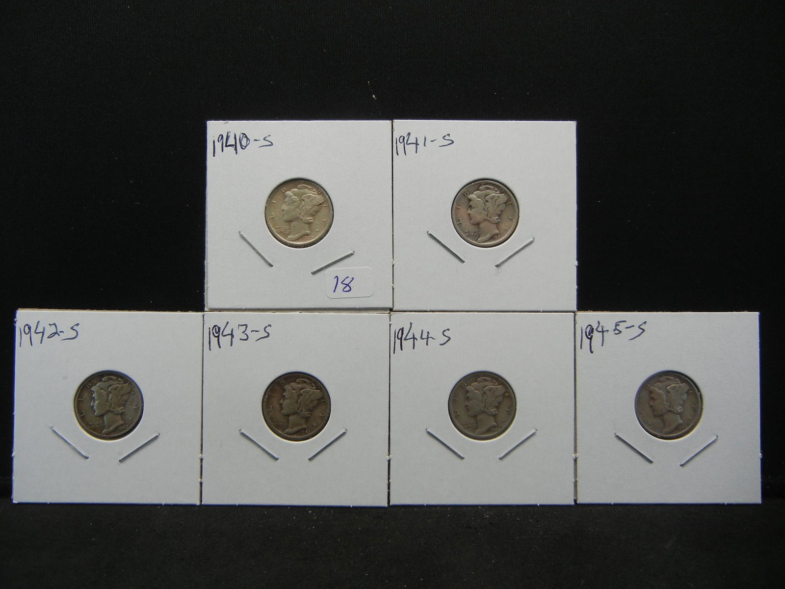 (6) Mercury Dimes:  41-S, 42-S, 43-S, 44-S, and 45-S. (1 of 7)