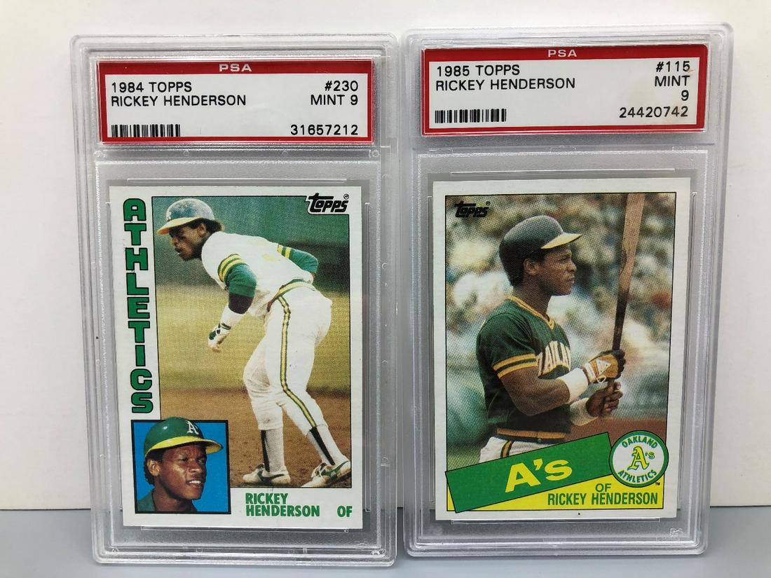 1984 & 1985 Topps Rickey Henderson Cards - Both PSA 9 (1 of 2)