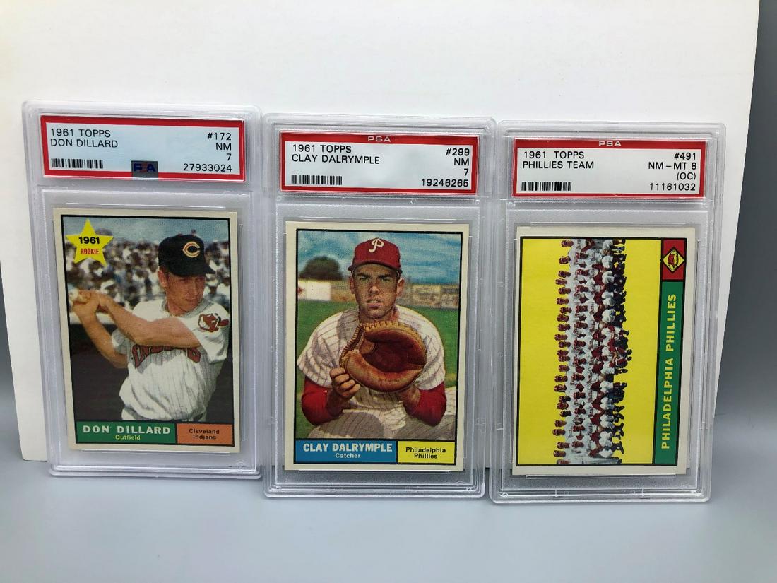1961 Topps Lot of 3 PSA Graded Cards - 8 (OC), 7, 7 (1 of 2)