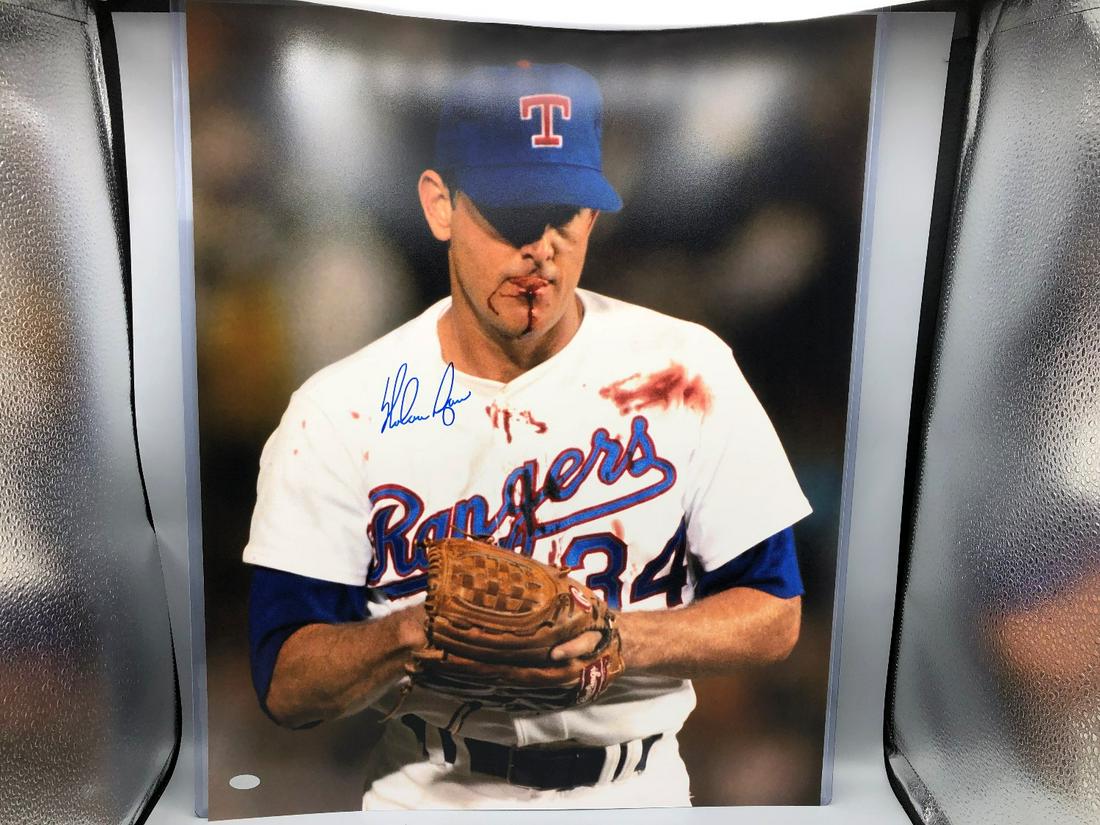 Nolan Ryan Signed 16" x 20" "Bloody Lip" Picture -: Nolan Rya