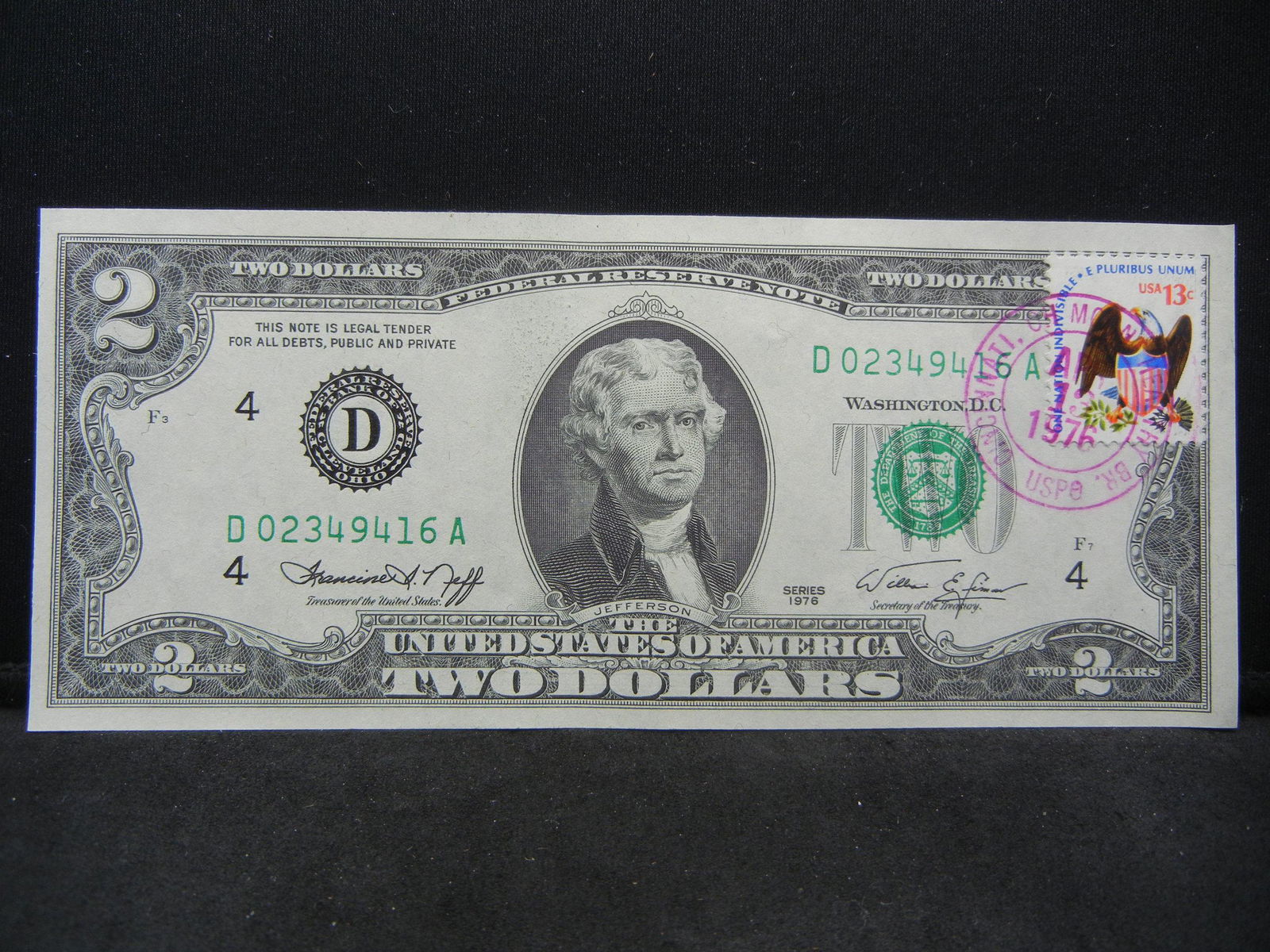 1976 $2.00 Note FDI With Stamp (1 of 3)