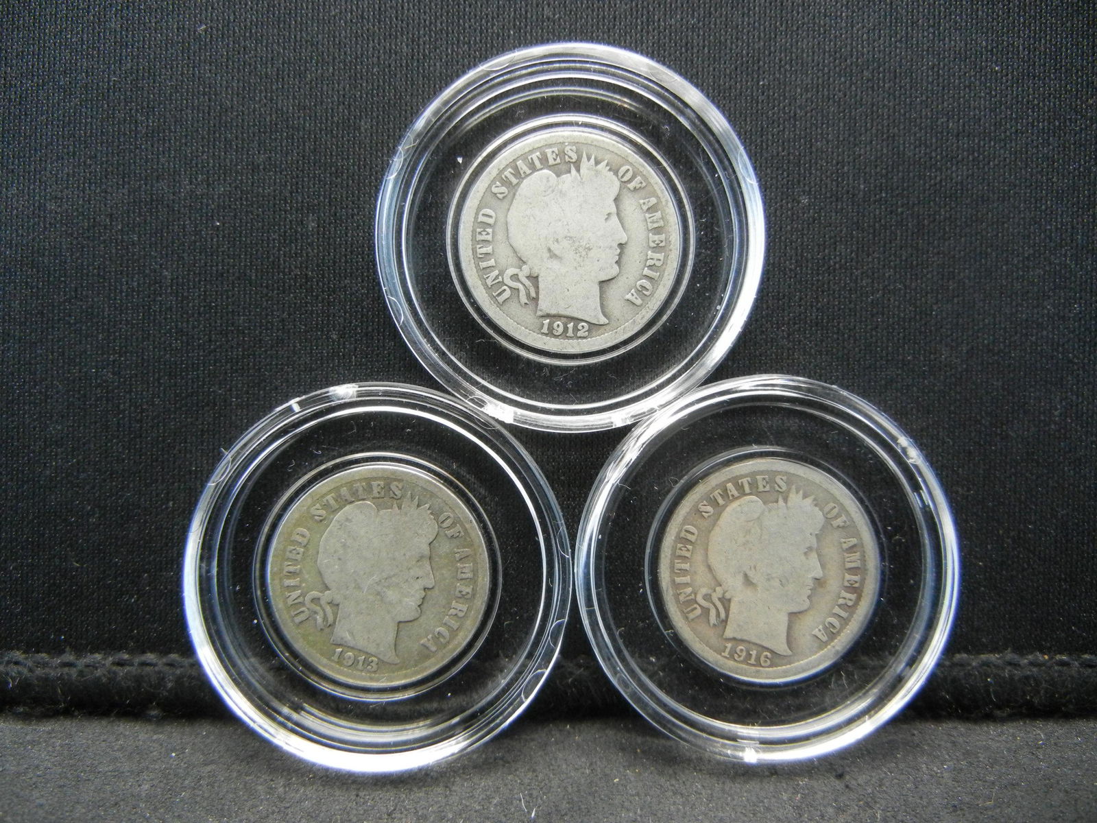 (3) SILVER (90%) BARBER DIMES (1912/1913/1916) (1 of 2)