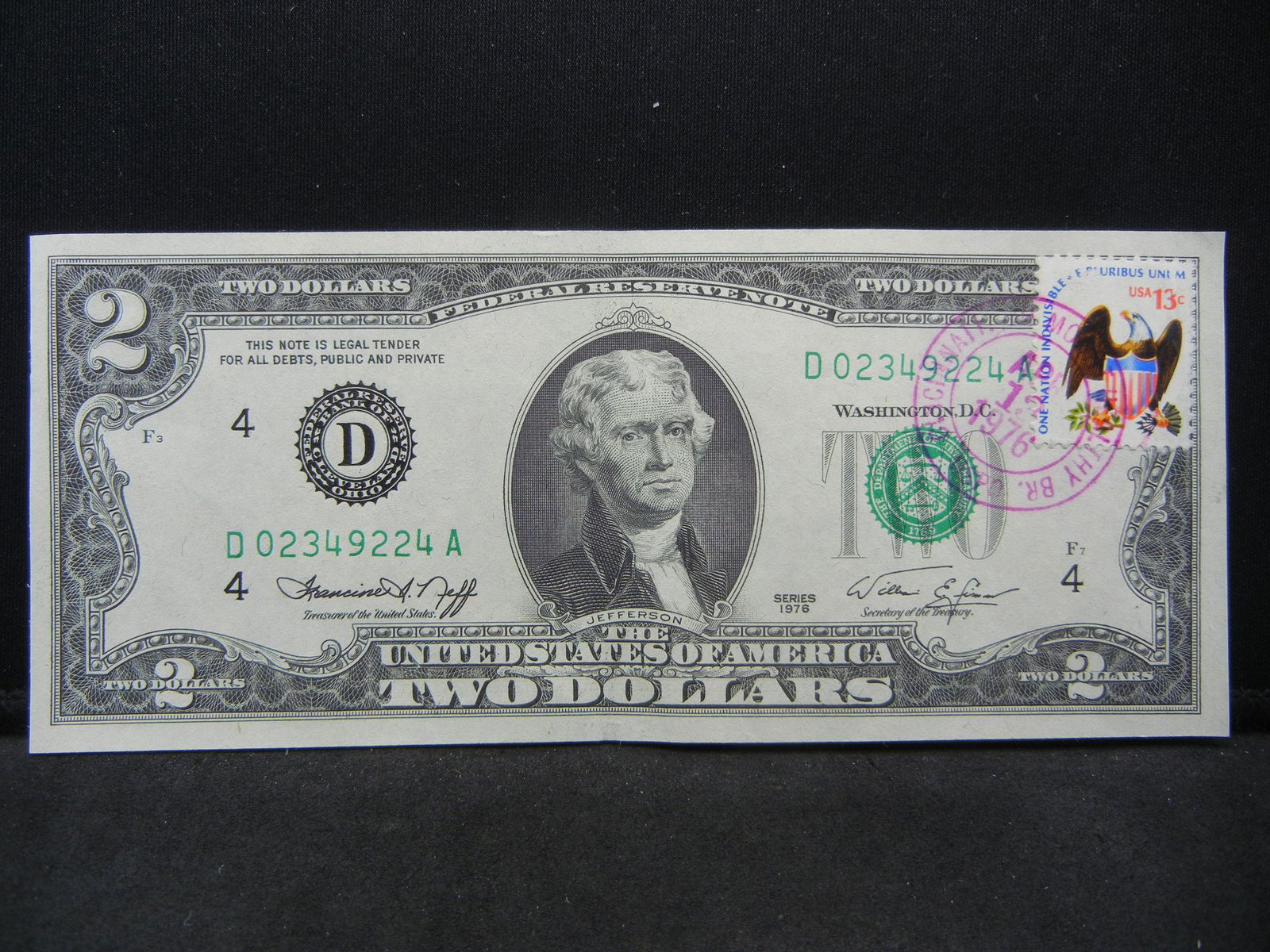 1976 $2.00 Note FDI With Stamp (1 of 3)