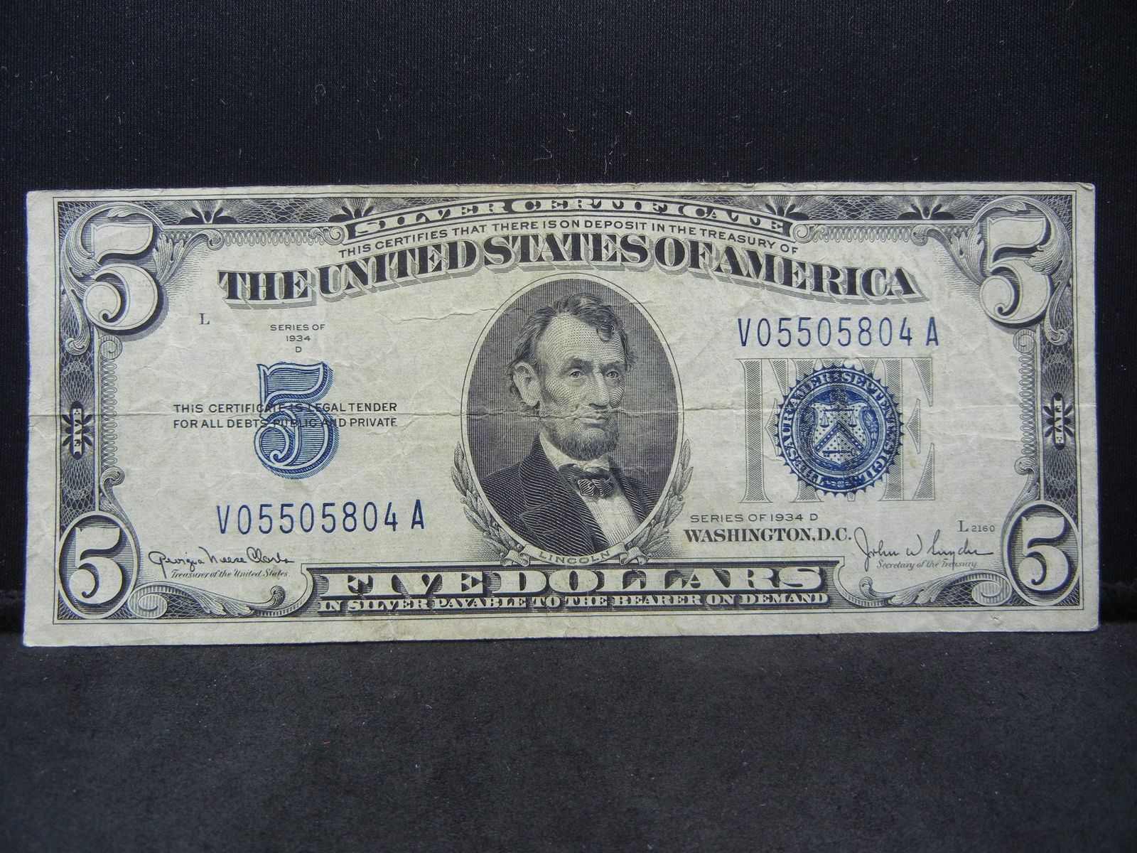 Series 1934 D United States $5.00 Blue Seal Note (1 of 3)