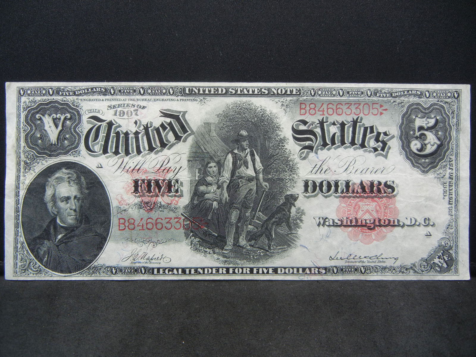1907 $5.00  "Woodchopper" Note! Nice Looking Note (1 of 3)