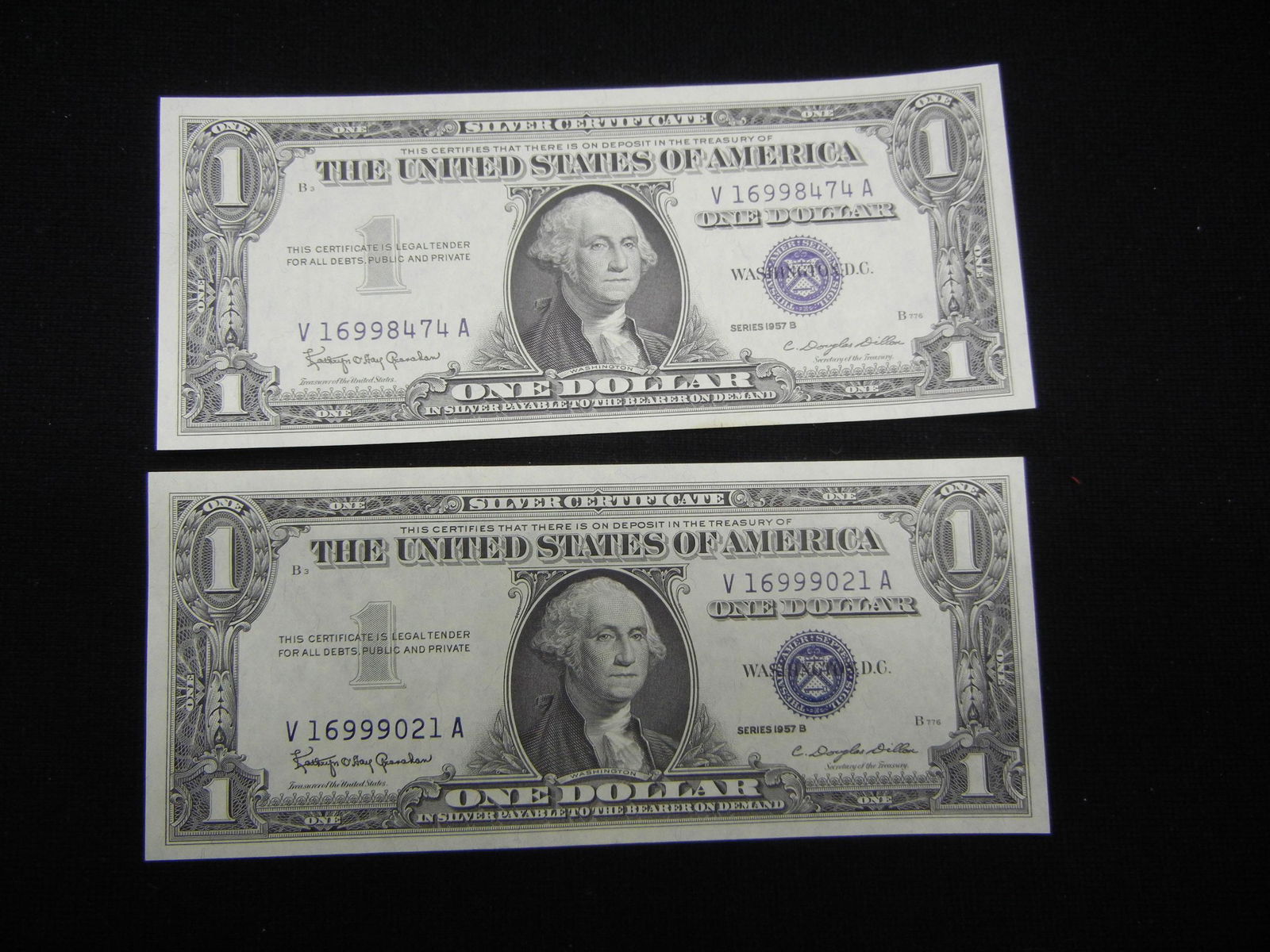 (2) 1957 B $1.00 Silver Certificates Crisp Notes (1 of 5)