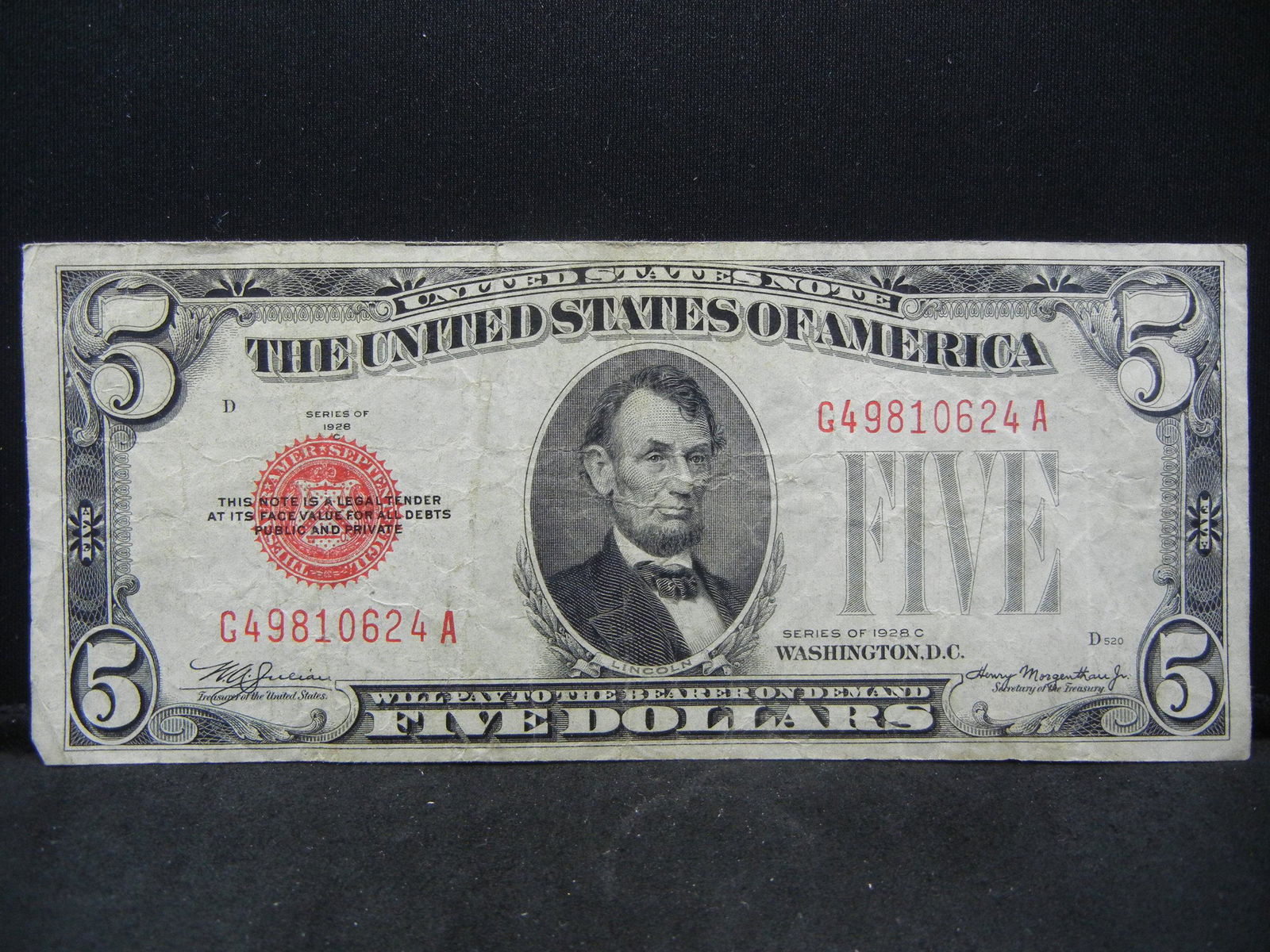 1928 $5.00 Red Seal Note (1 of 3)