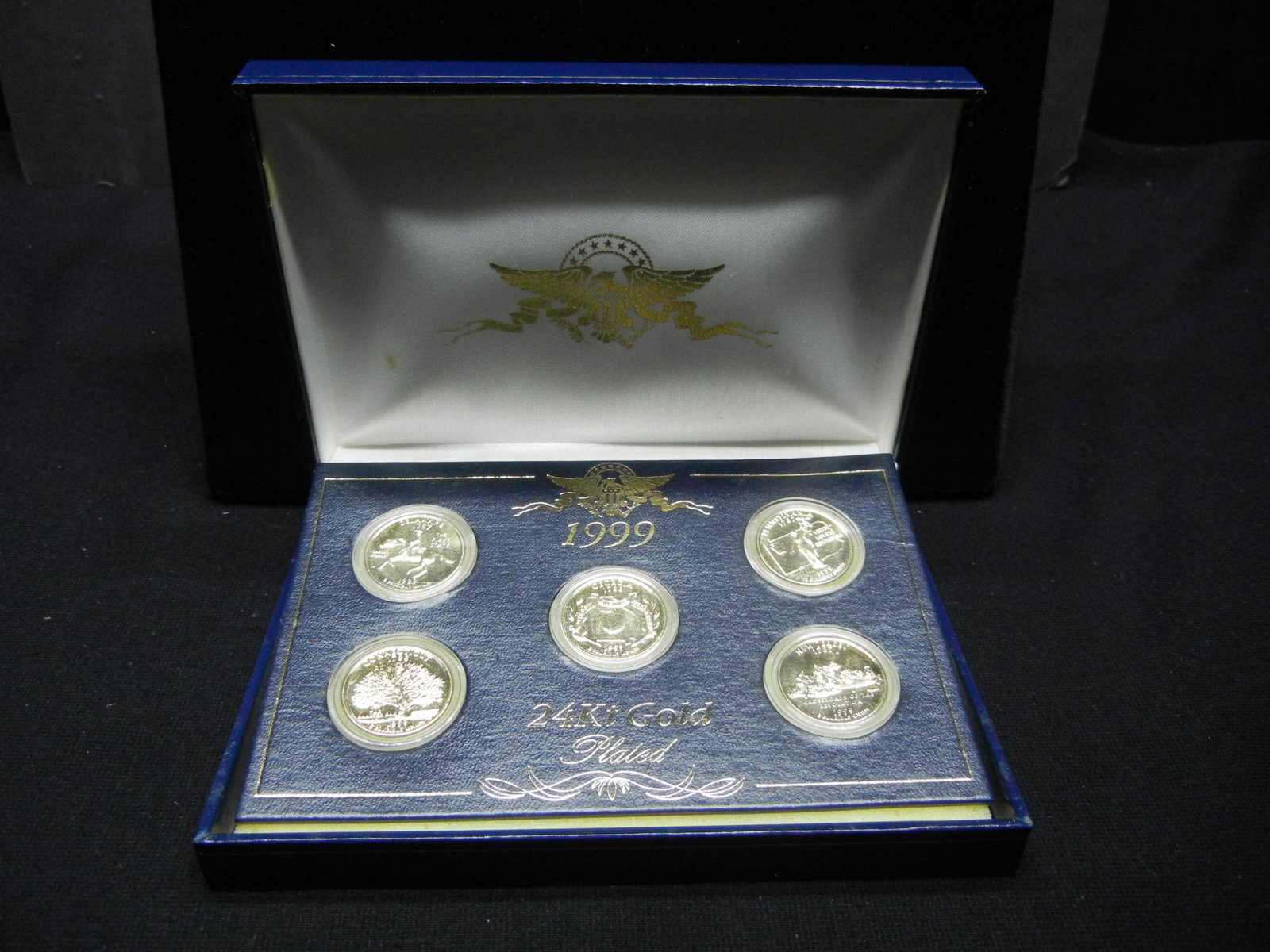 1999 State Quarter (5) 24kt Gold Plated in Nice Display: 1999 State Quarter (5) 24kt Gold Plated in Nice Display