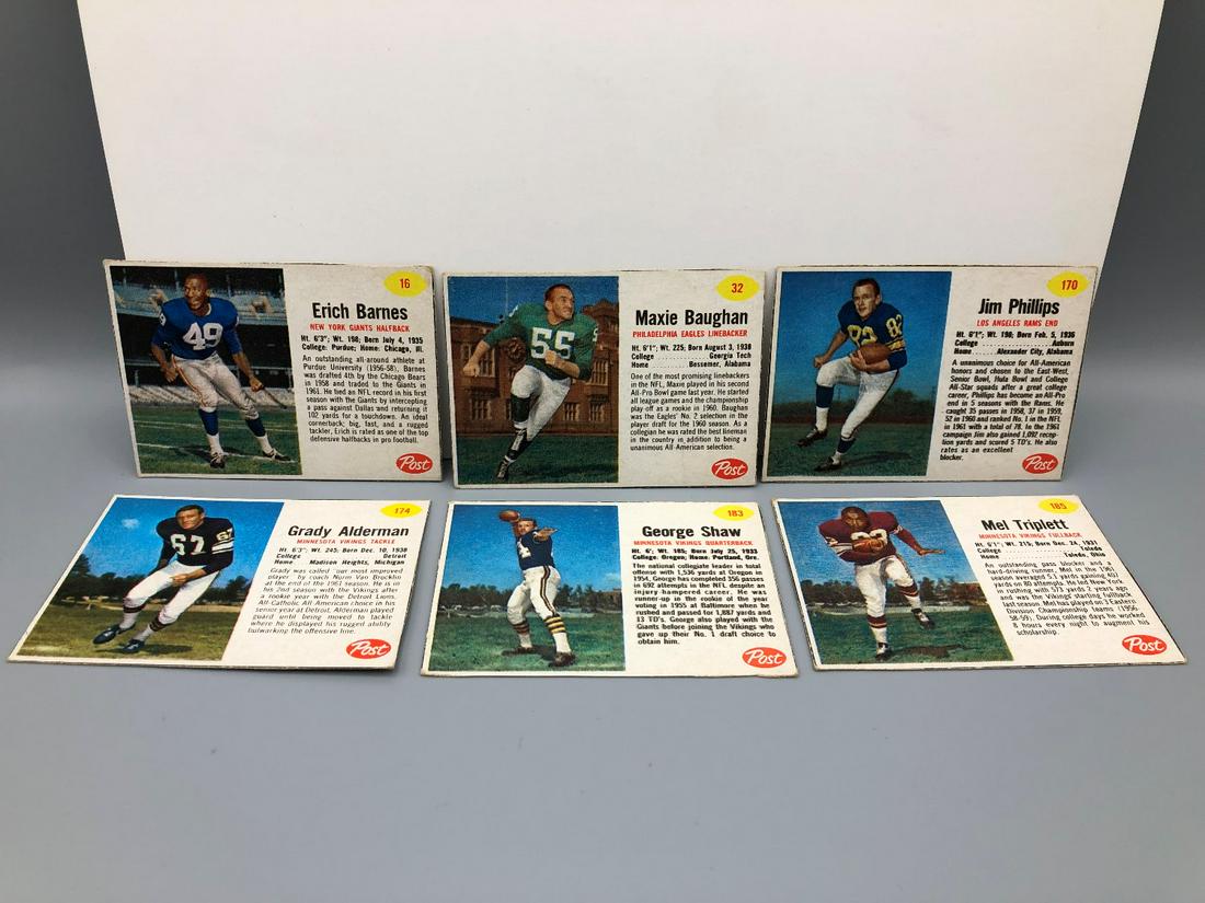 (6) 1962 Post Football Cards 16,32, 170,174, 183,185 (1 of 2)