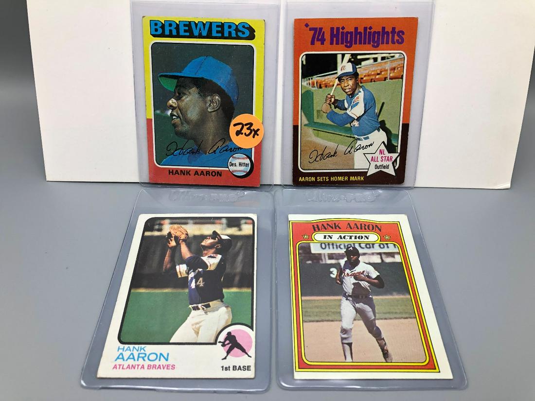 (4) Hank Aaron Cards  All Topps 1972 #300, 1973 #100, (1 of 2)