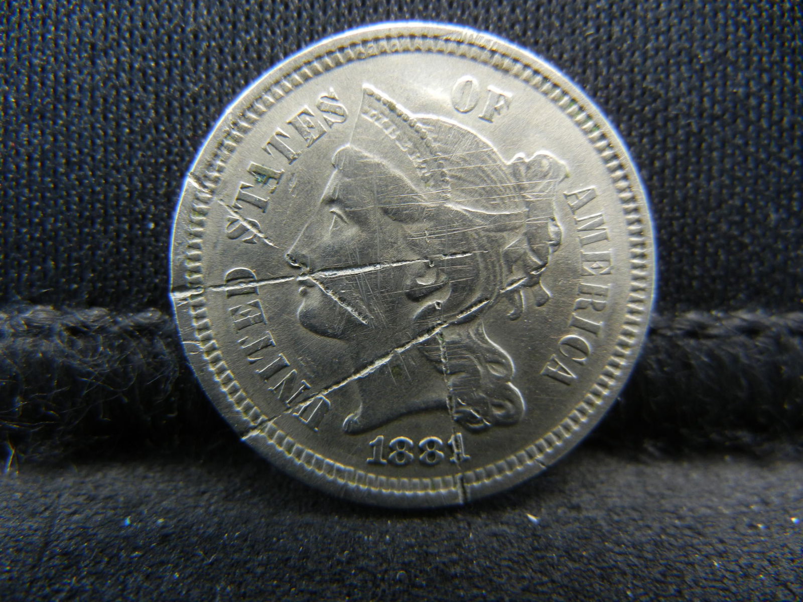 1881 Three Cent Piece With Damage (1 of 2)