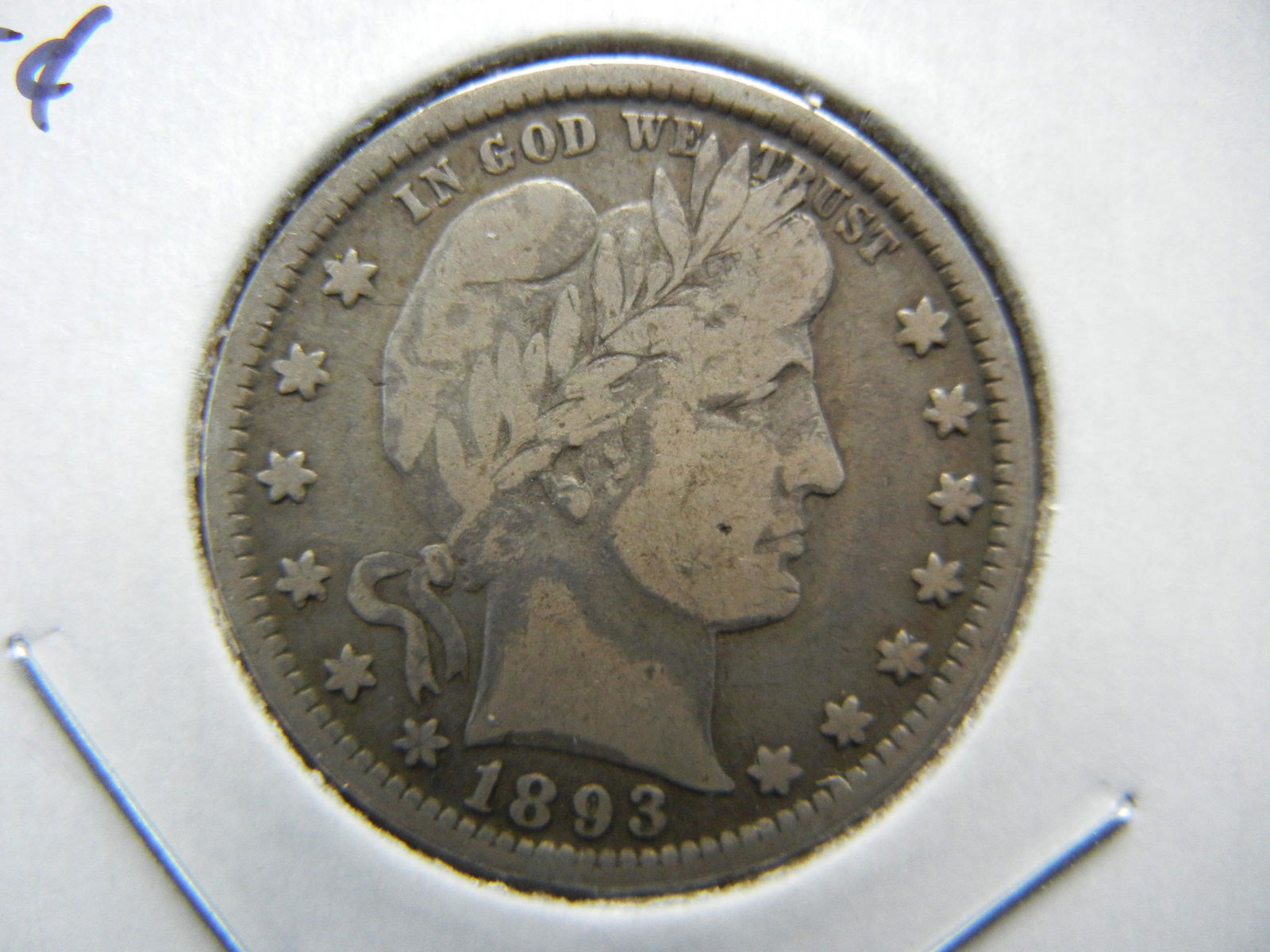 1893 Barber 25c.  VG+. (1 of 3)