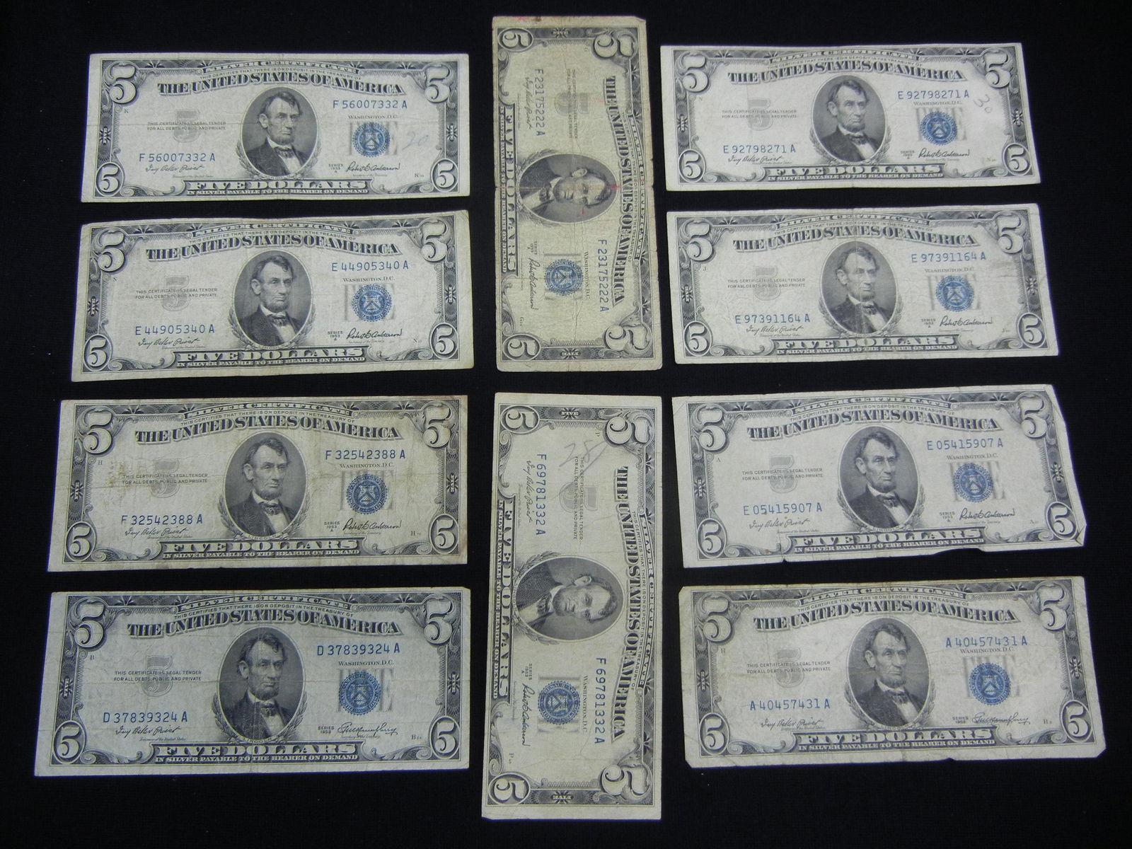 (10) 1953 Five Dollar Silver Certificates (1 of 8)