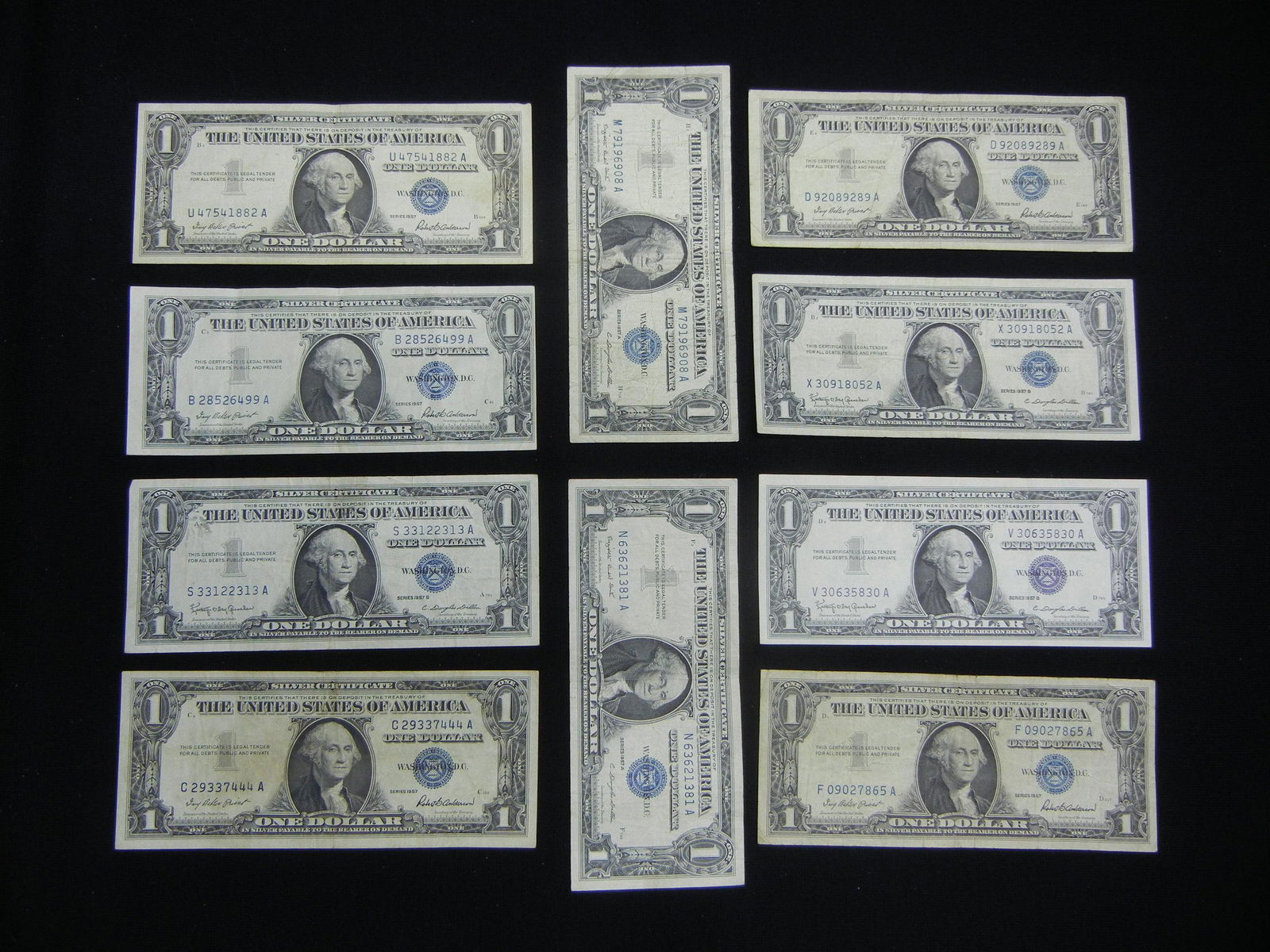 (10) 1957 One Dollar Silver Certificates (1 of 8)