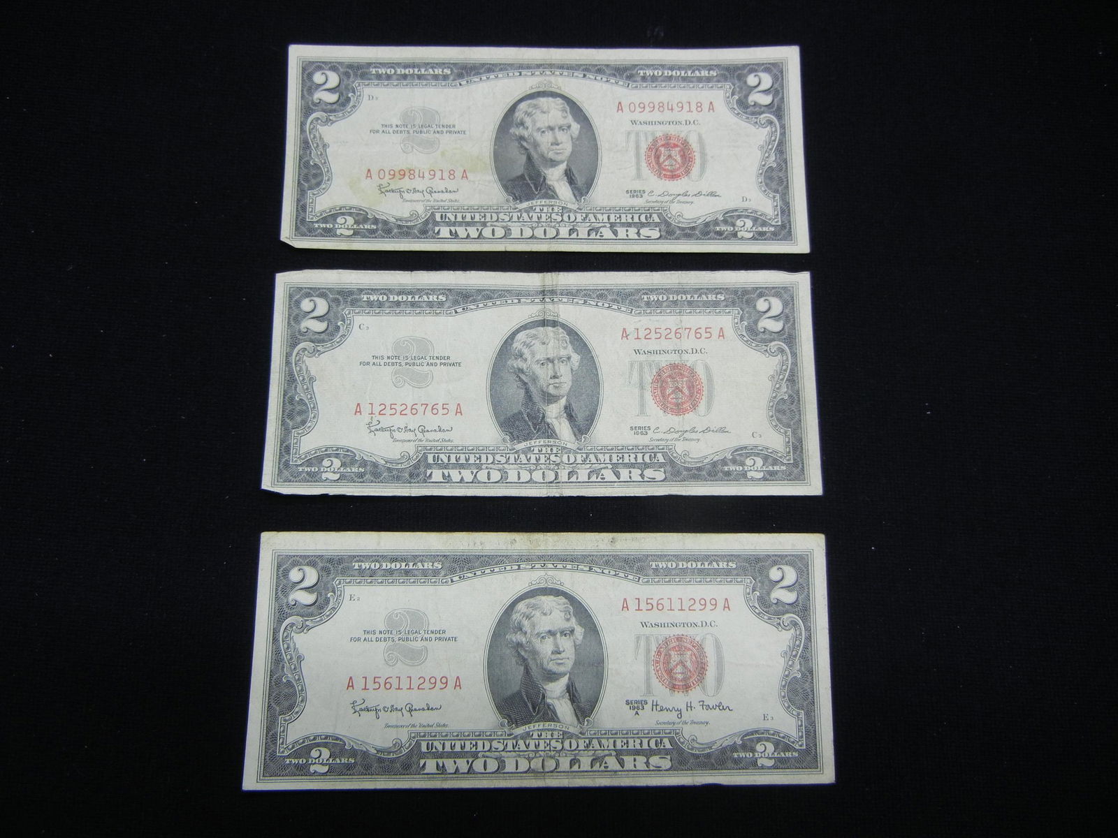 (3) 1963 Two Dollar Red Seal Notes (1 of 5)