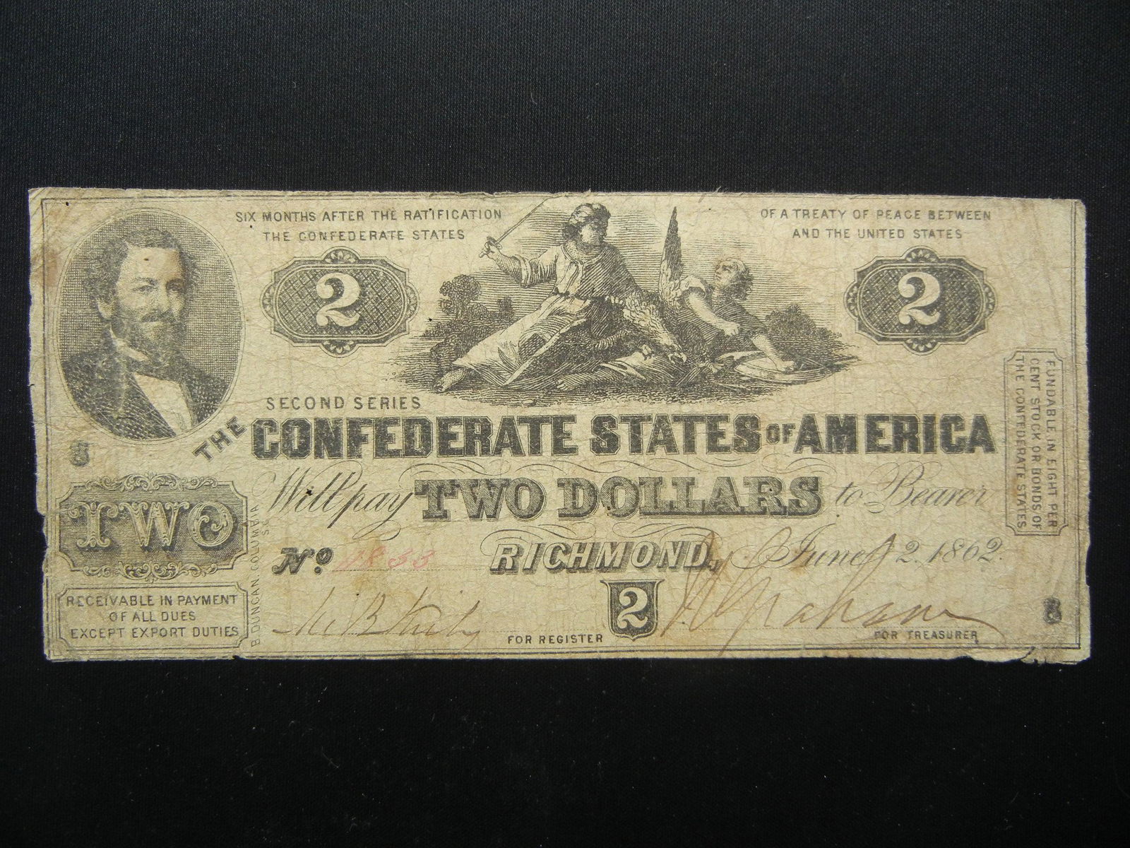 1862 Early CONFEDERATE $2. (1 of 3)
