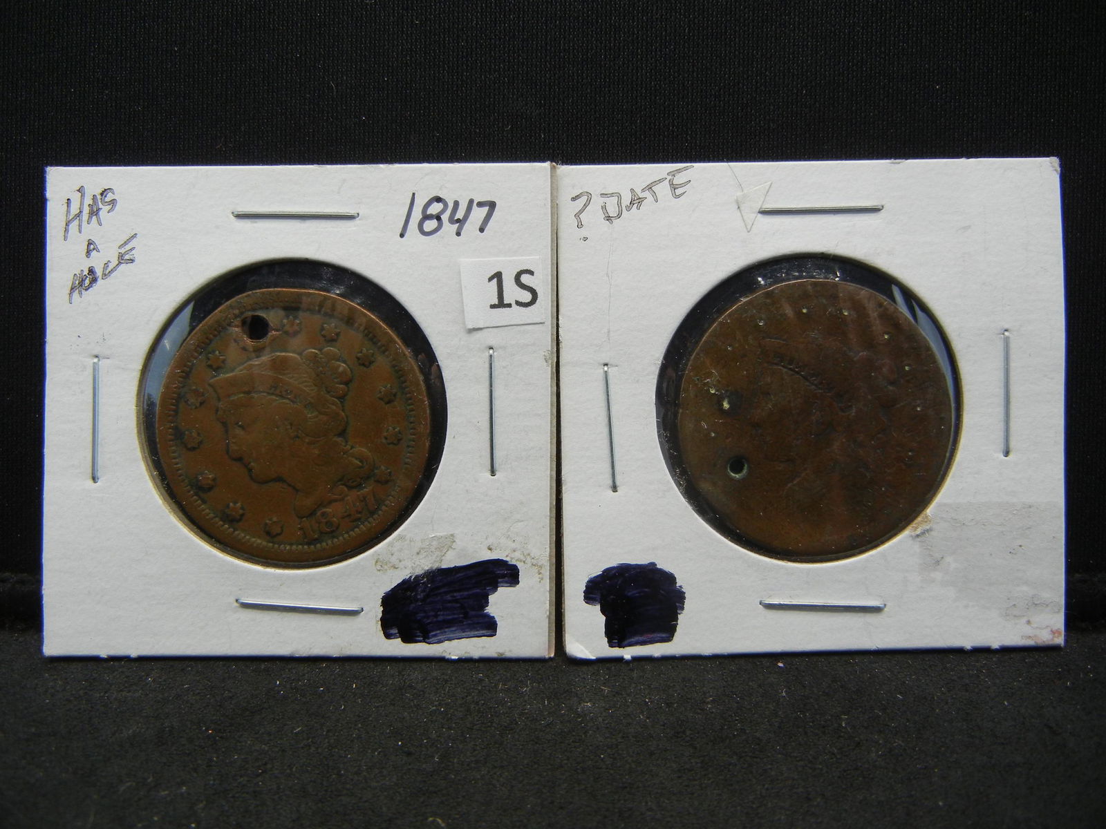 1847 and No Date Large Cents, Holed (1 of 3)