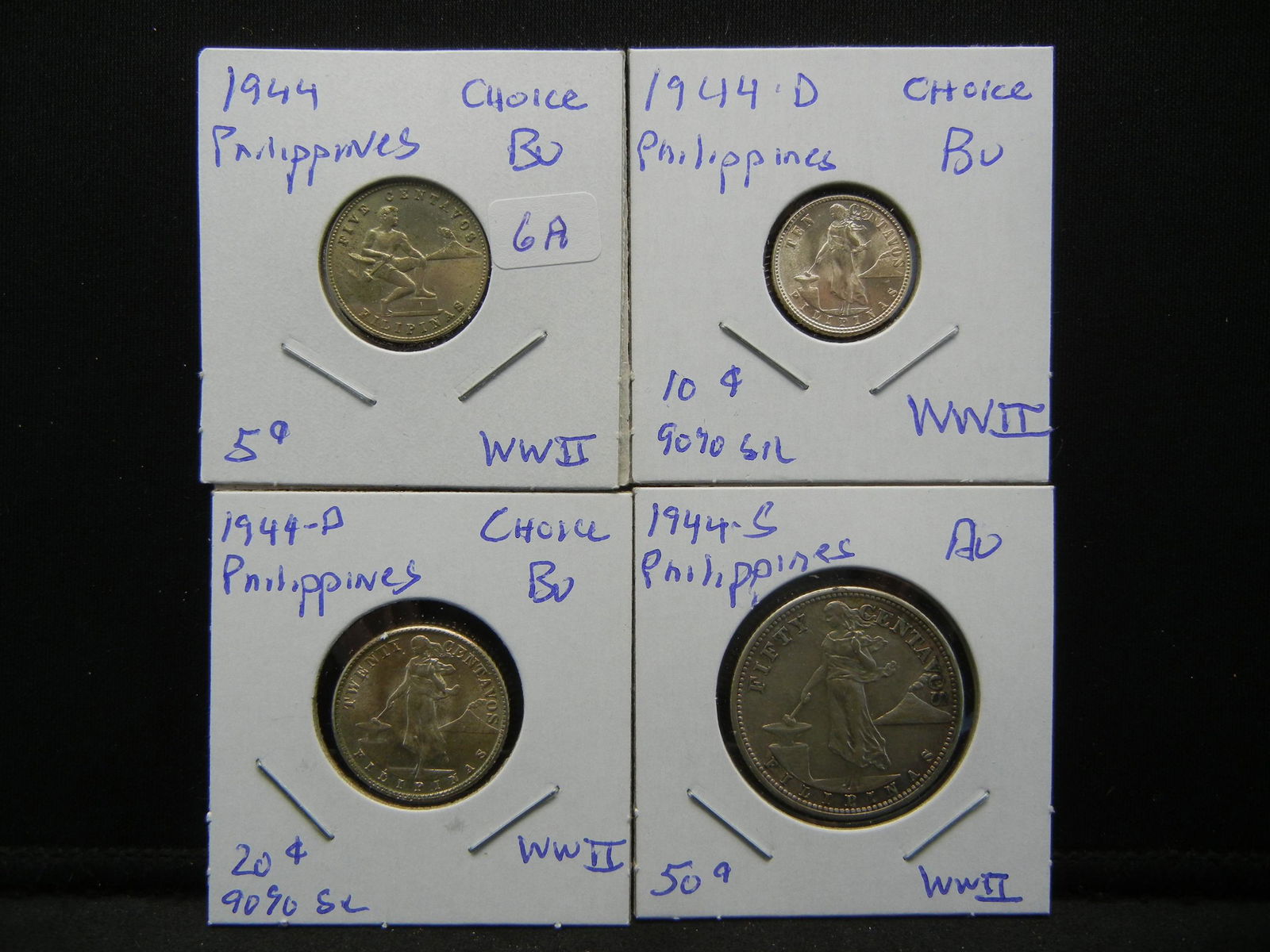 (4) WWII (3 Silver) Philippines coins:  44 Five Cent (1 of 5)