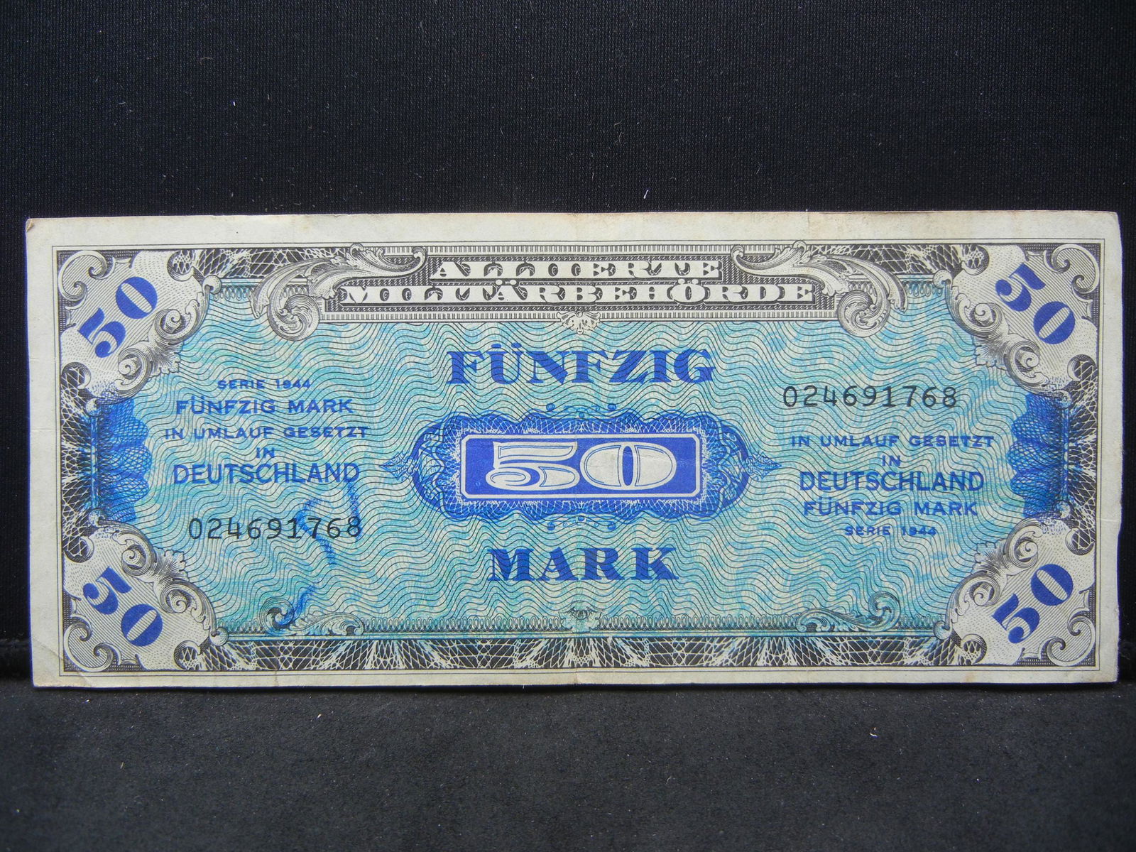 1944 German 50 Mark Military Currency Note.  Serial # (1 of 3)