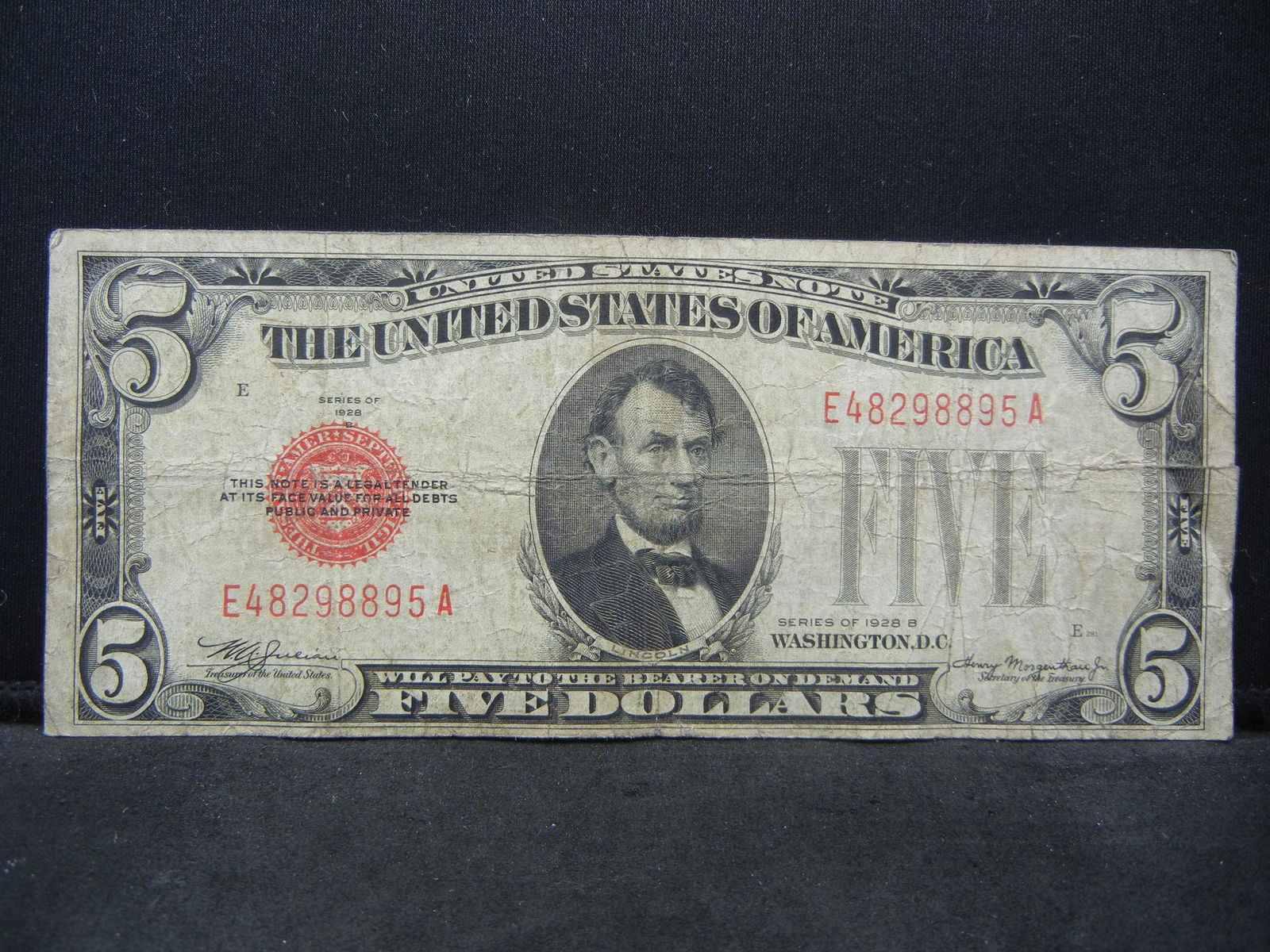 Series 1928 B United States $5.00 Red Seal Note (1 of 4)