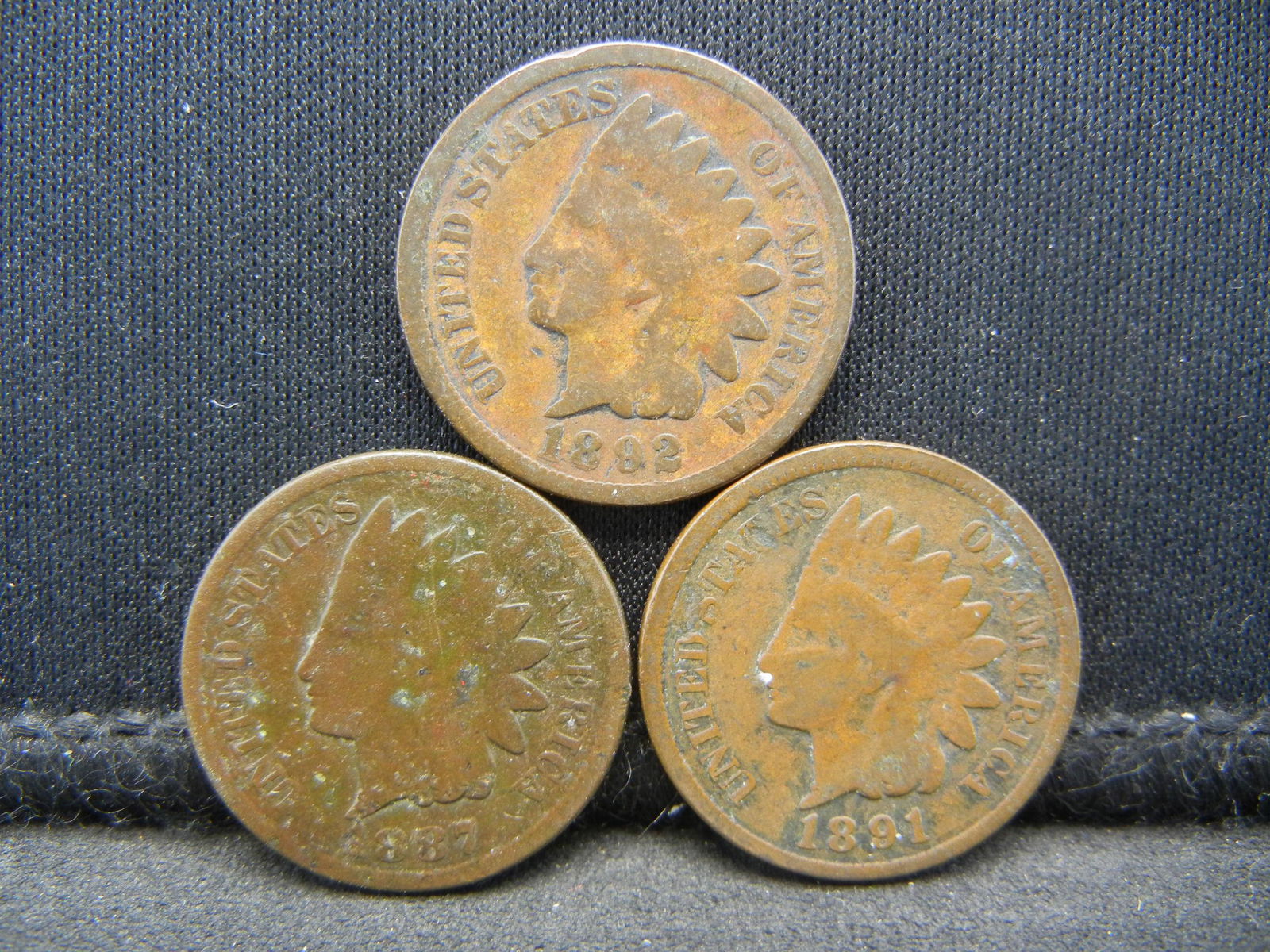 3 Indian Cents 1887 1891 1892 (1 of 2)