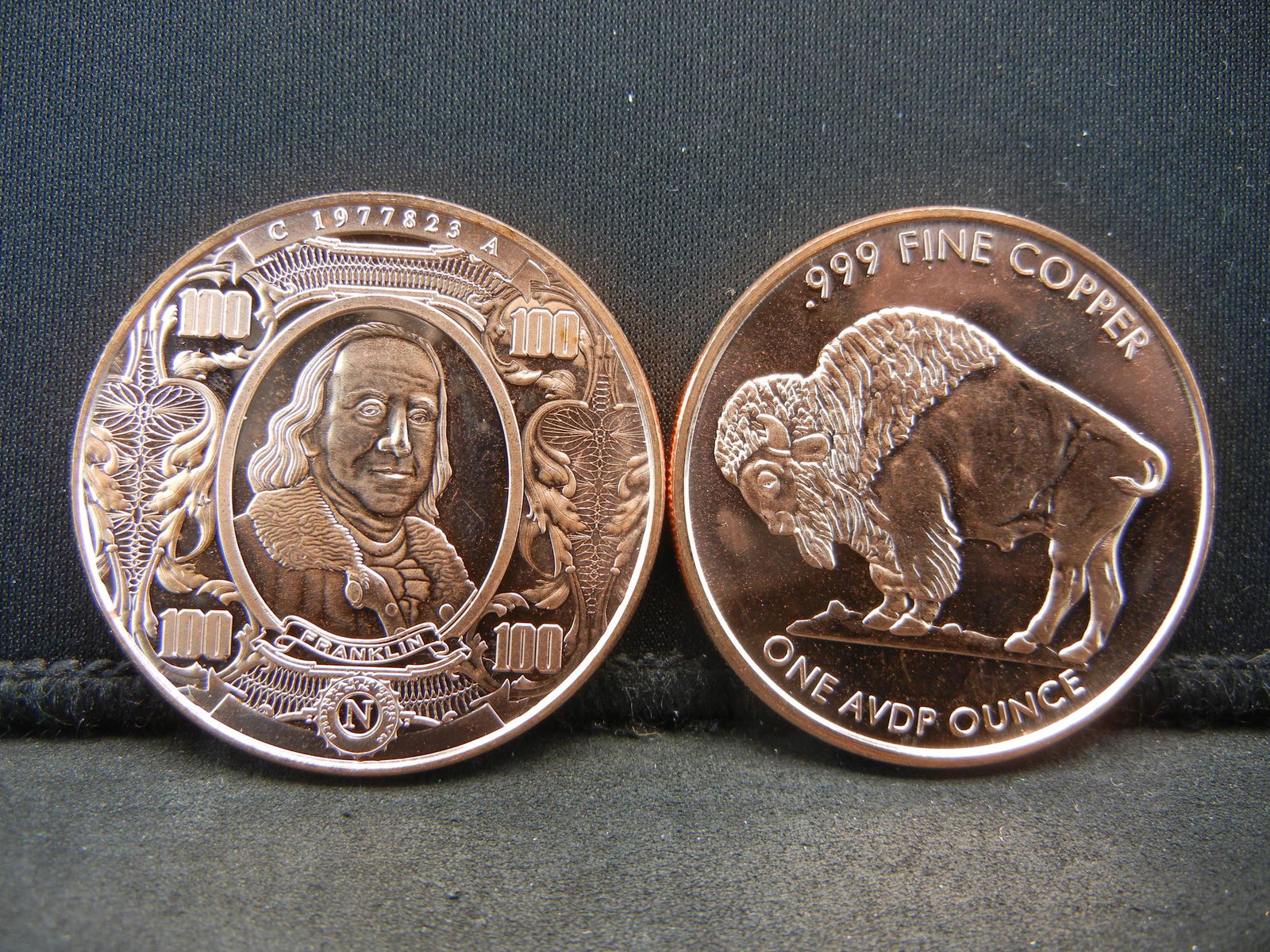(2) Copper Rounds .999 Buffalo and Benjamin Franklin (1 of 2)