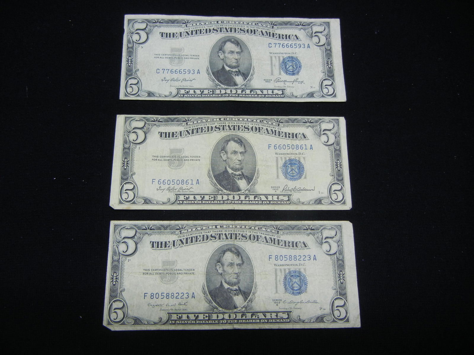 1953 1953 A 1953 B Three Note Set of Five Dollar Silver (1 of 5)