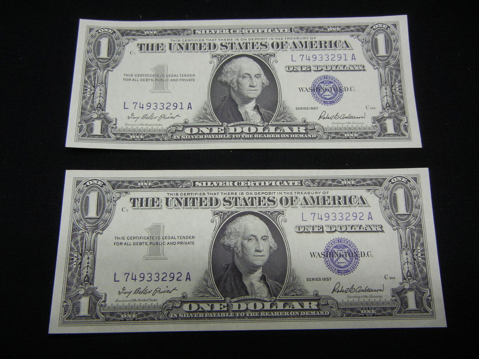 2 Consecutive 1957 Crisp Unc Silver Certificates (1 of 5)