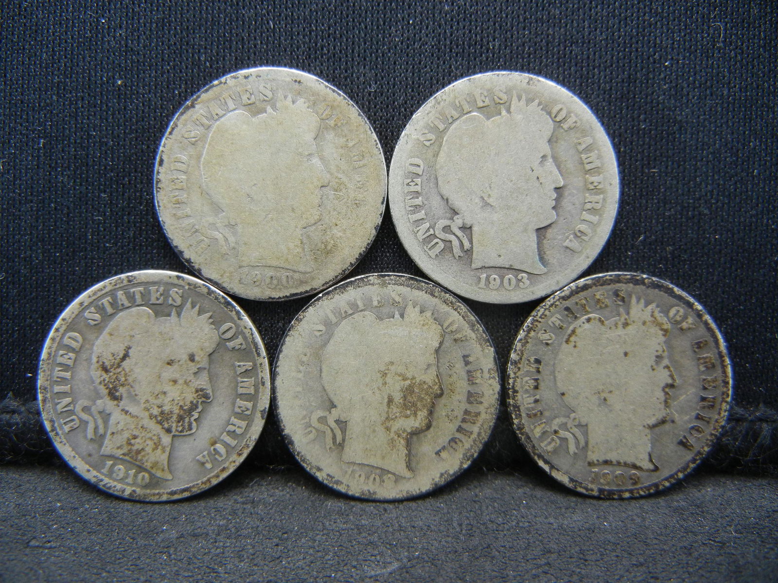5 Barber Dimes 1900 1903 1908 1909 1910 (1 of 2)
